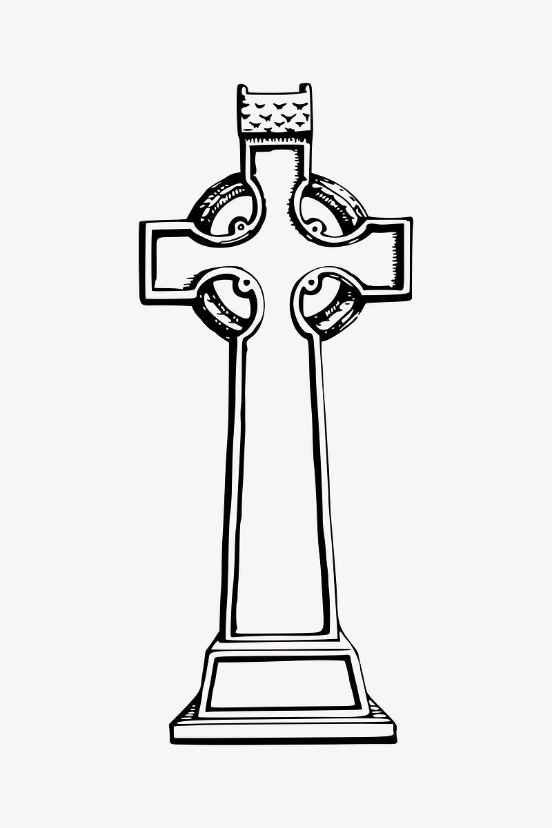 A black and white illustration of a celtic cross - Cross