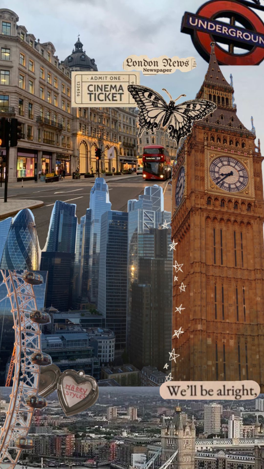 A collage of London sights including the clock tower, the underground sign and the city skyline - London