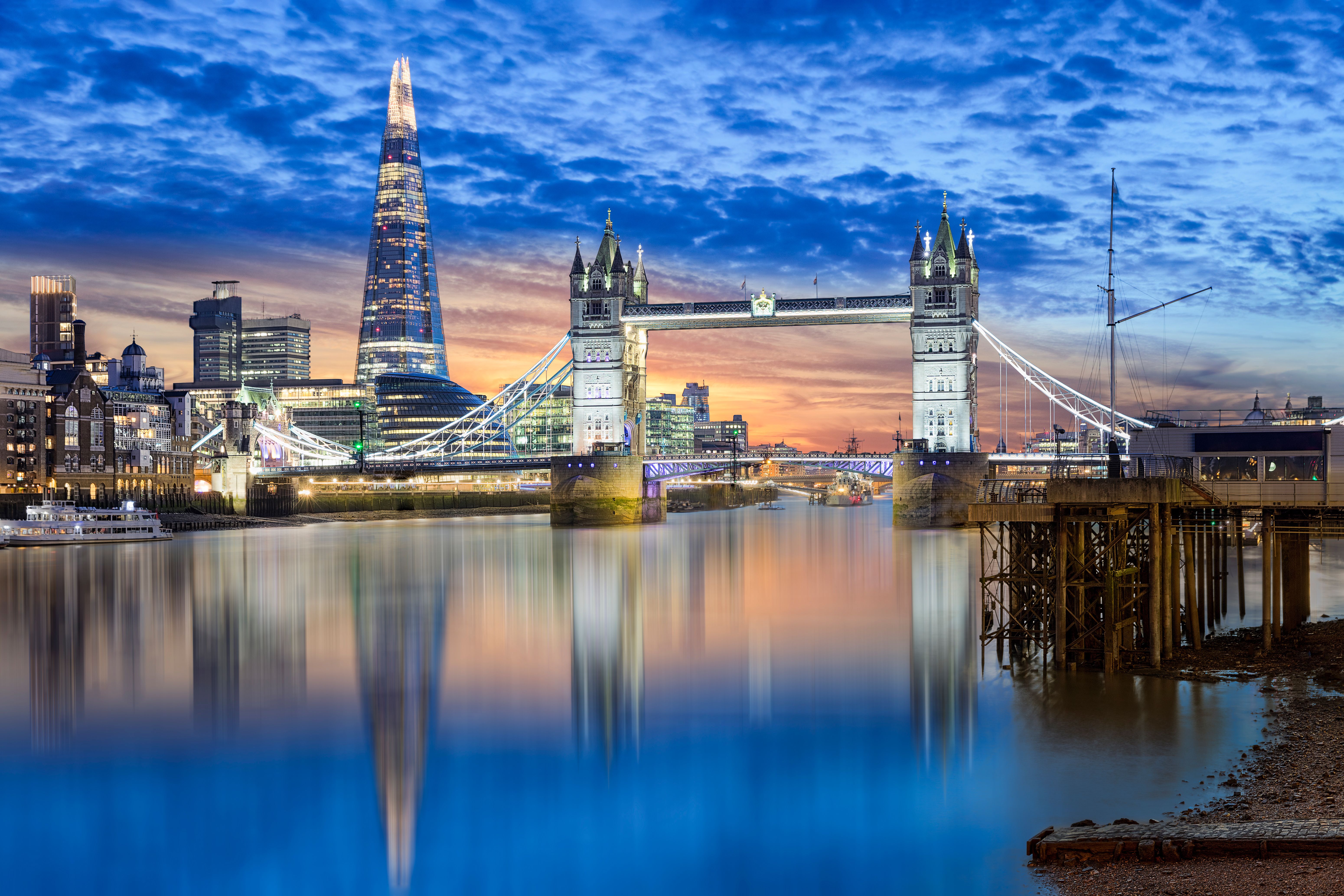 A beautiful shot of the Tower Bridge and the Shard at sunset. - London