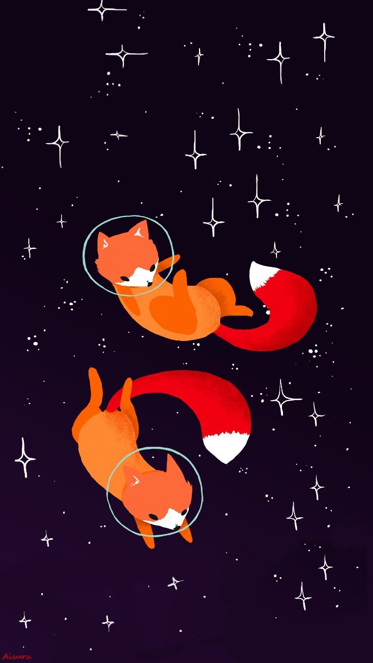 Two foxes in space with stars - Fox