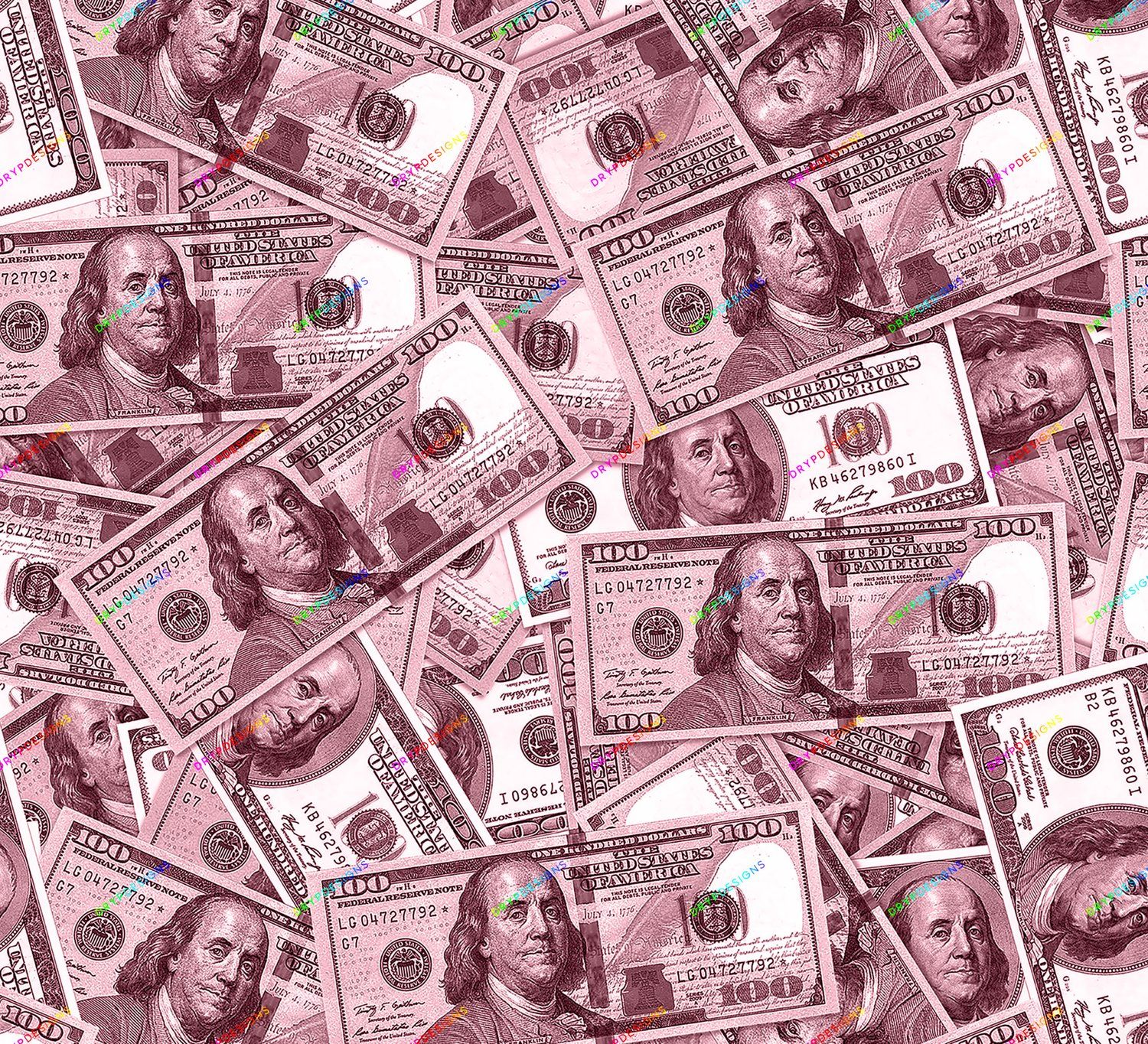 Blush Pink Money Background Seamless 100 Dollar Bills PNG