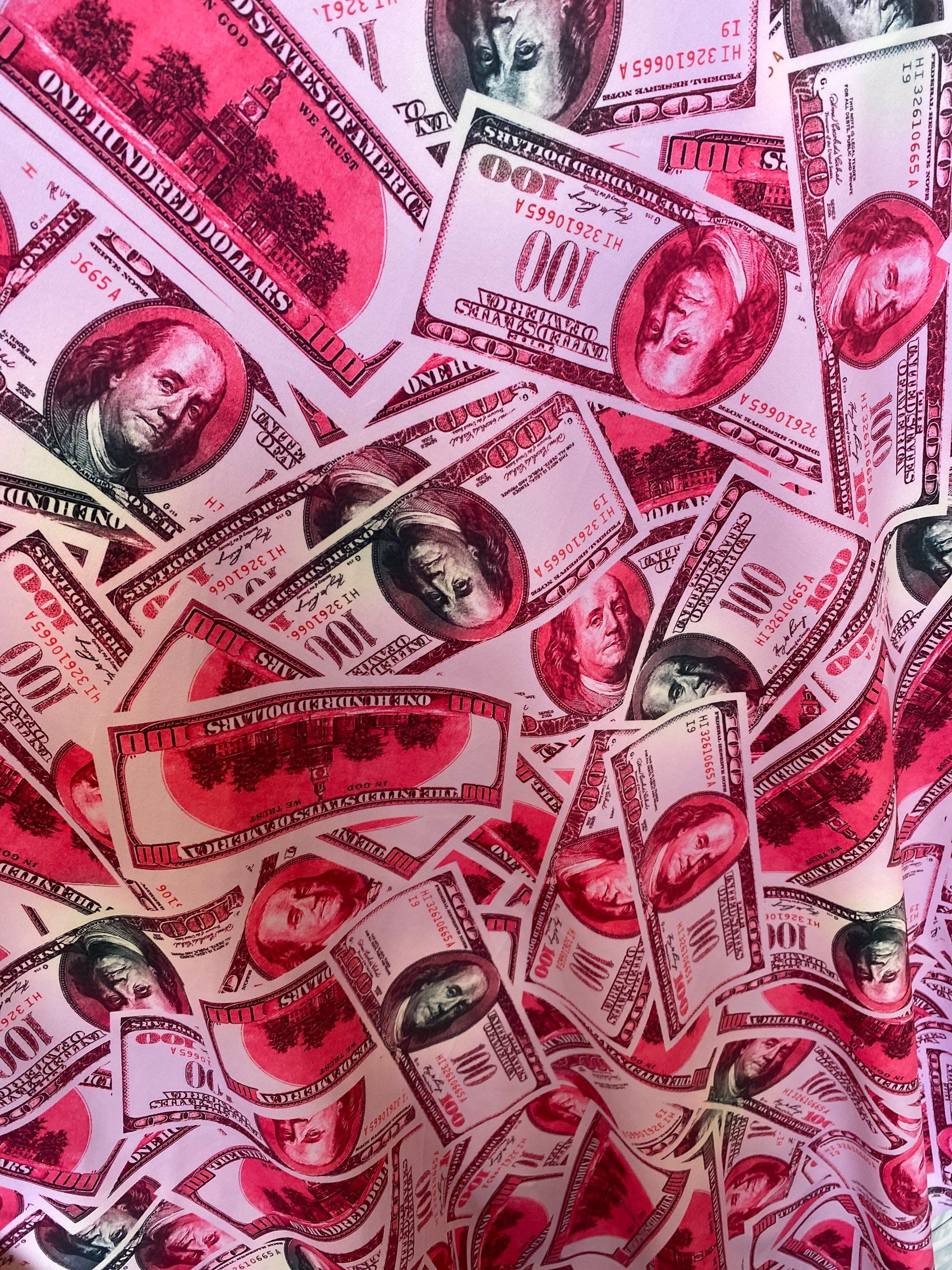 Pink Money Dollar Pattern 4 Way Stretch Spandex Fabric, One Hundred Dollar Bill, SOLD BY YARD 60 Inches Wide