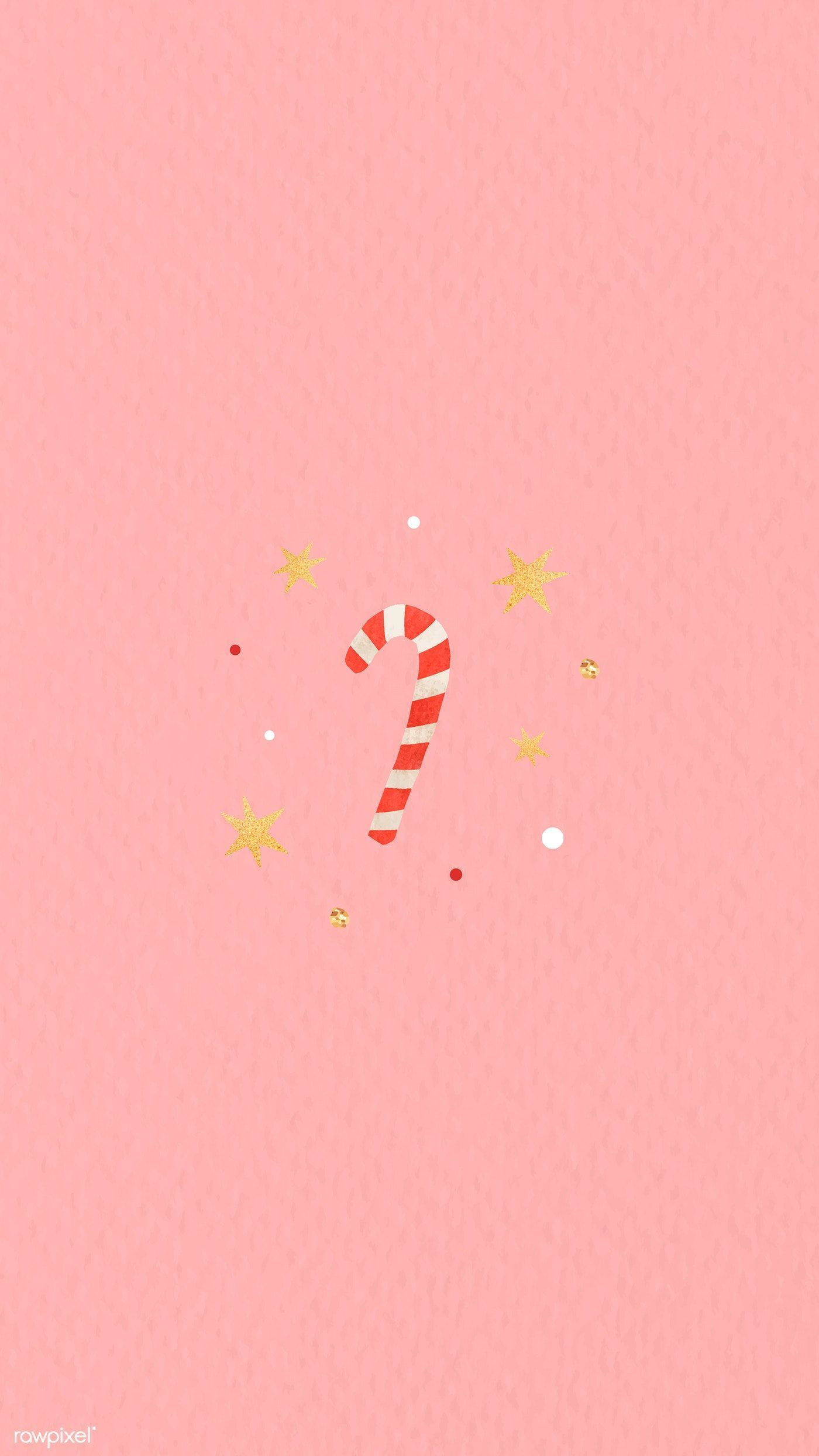 A candy cane and stars on pink background - Candy, candy cane