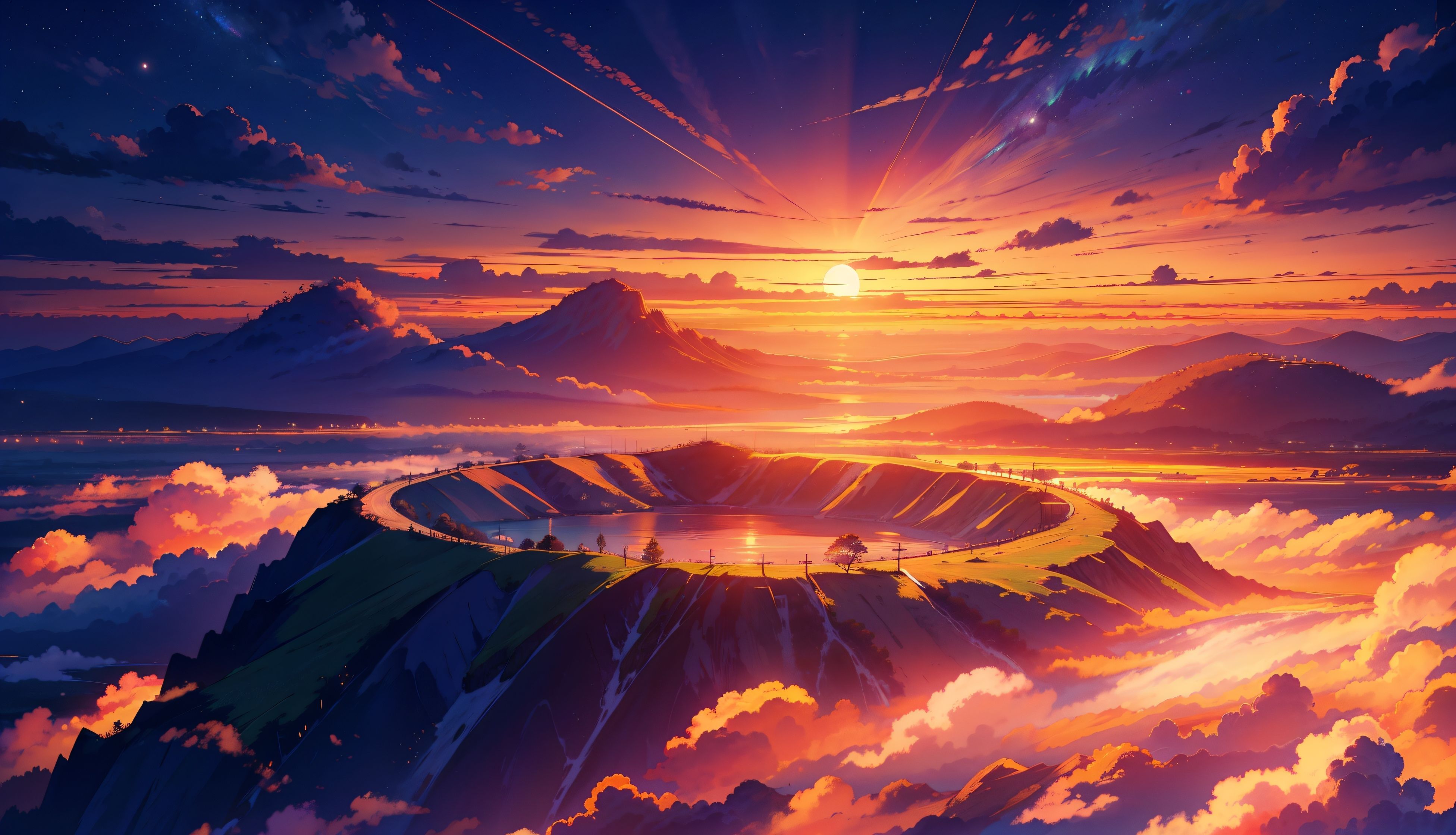 Anime Sunset 4K Aesthetic Digital Wallpaper, HD Artist 4K Wallpaper, Image and Background
