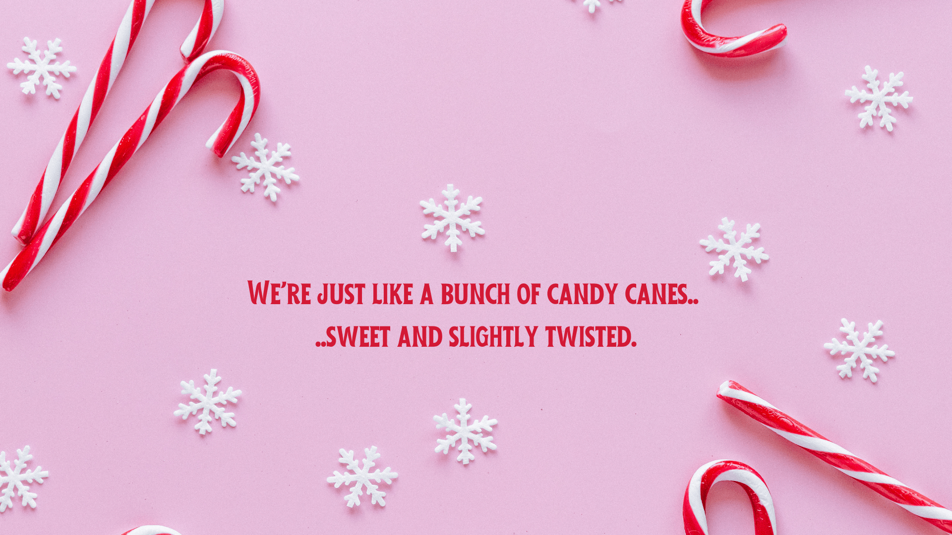 A pink background with candy canes and snowflakes - Candy, candy cane