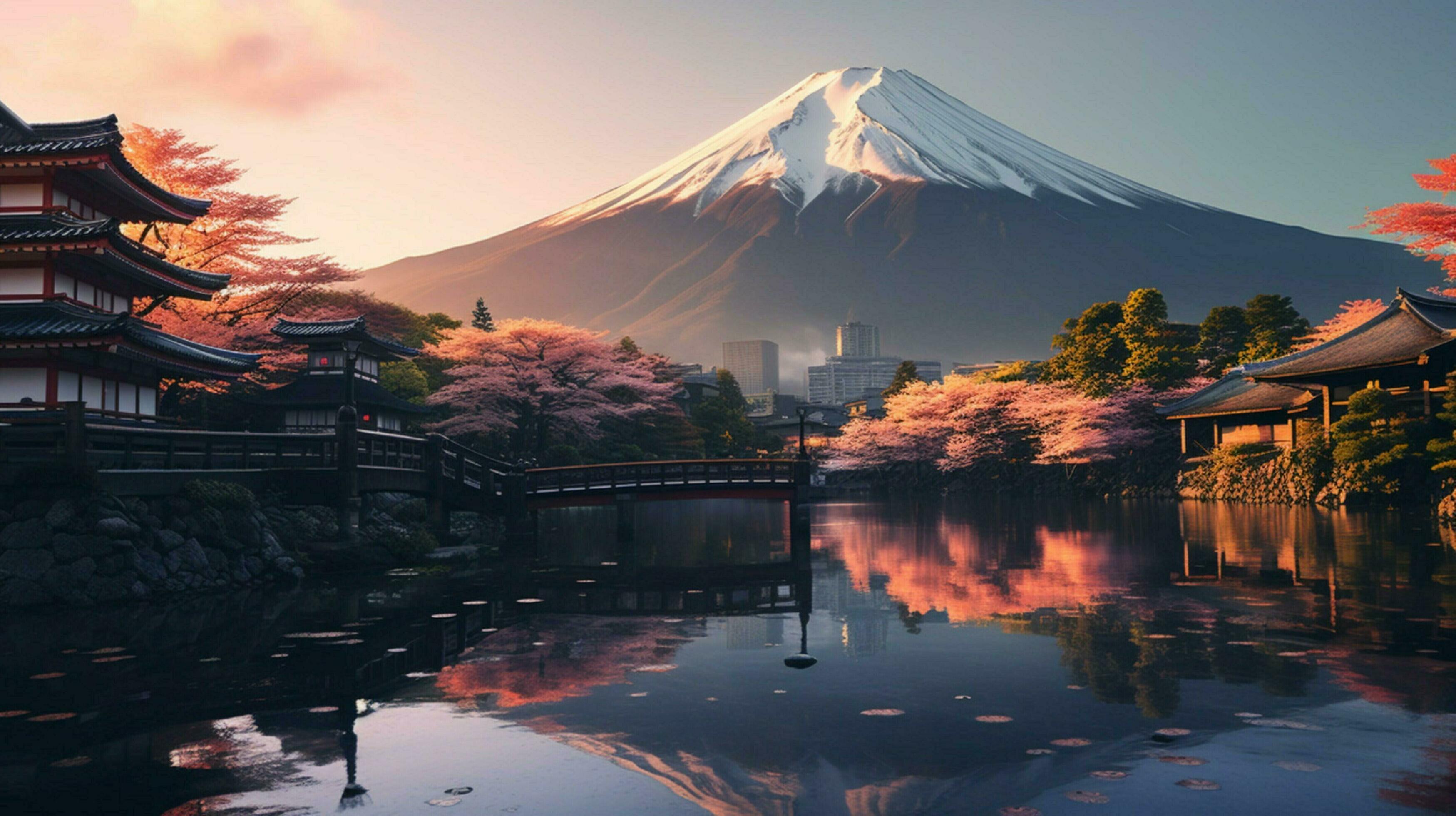 wallpaper of mount fuji in the style of gritty