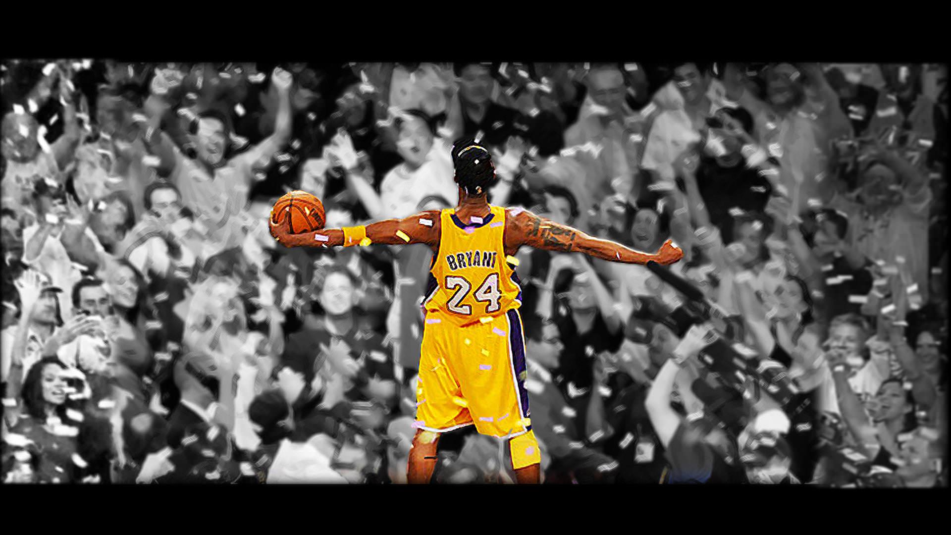 Kobe Bryant wallpaper with a crowd of fans in the background. - Kobe Bryant