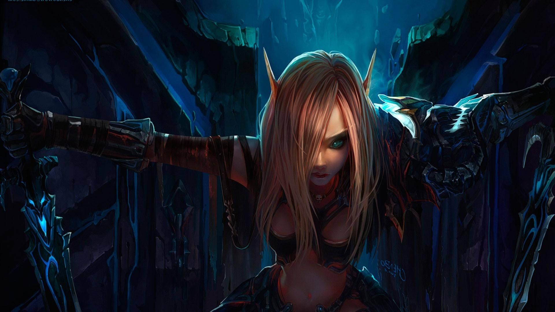 1920x1080 wallpaper of a beautiful girl with horns from World of Warcraft - Rogue