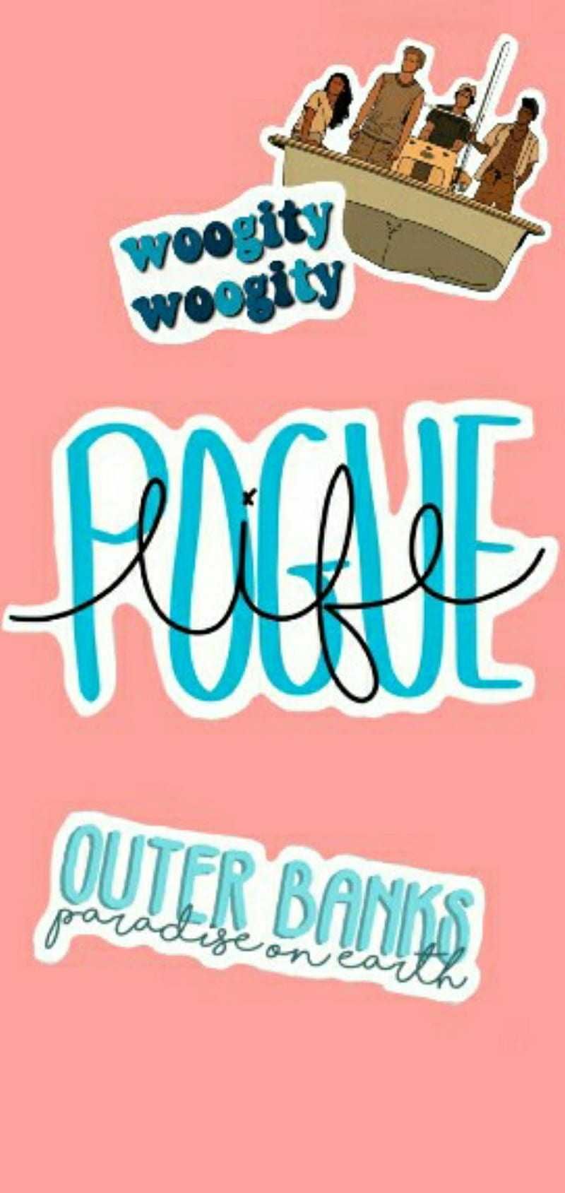 A phone wallpaper with stickers of outer banks and pogue - Rogue