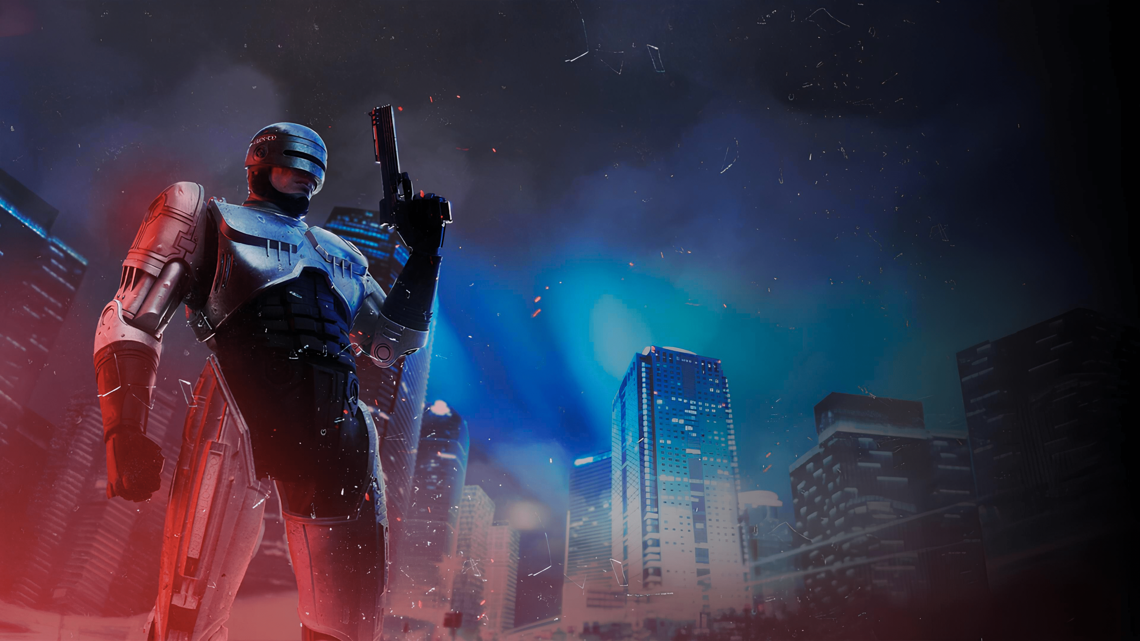 2880x1800 wallpaper of RoboCop standing in the city at night - Rogue