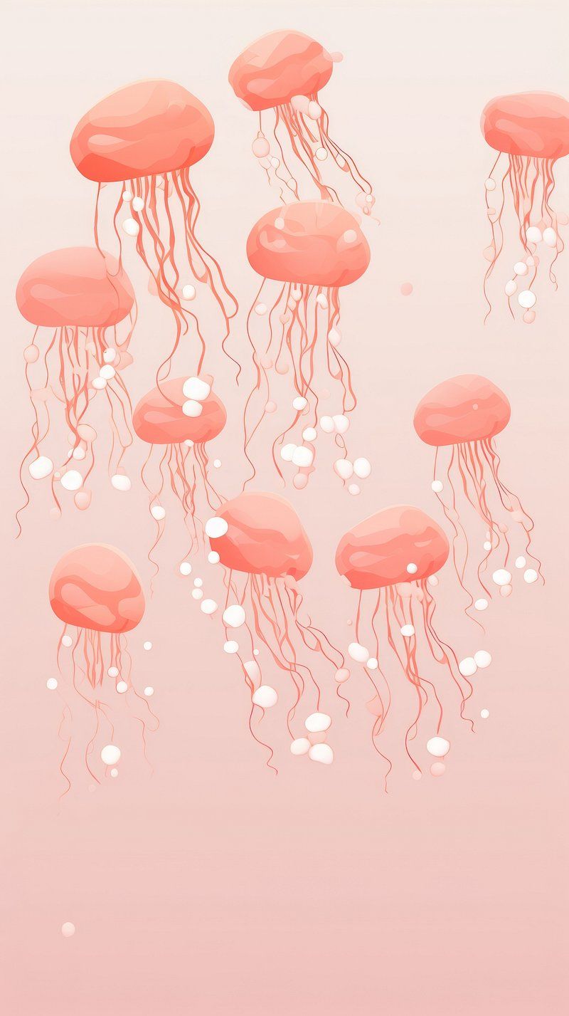 A group of pink jellyfish floating in the ocean - Jellyfish