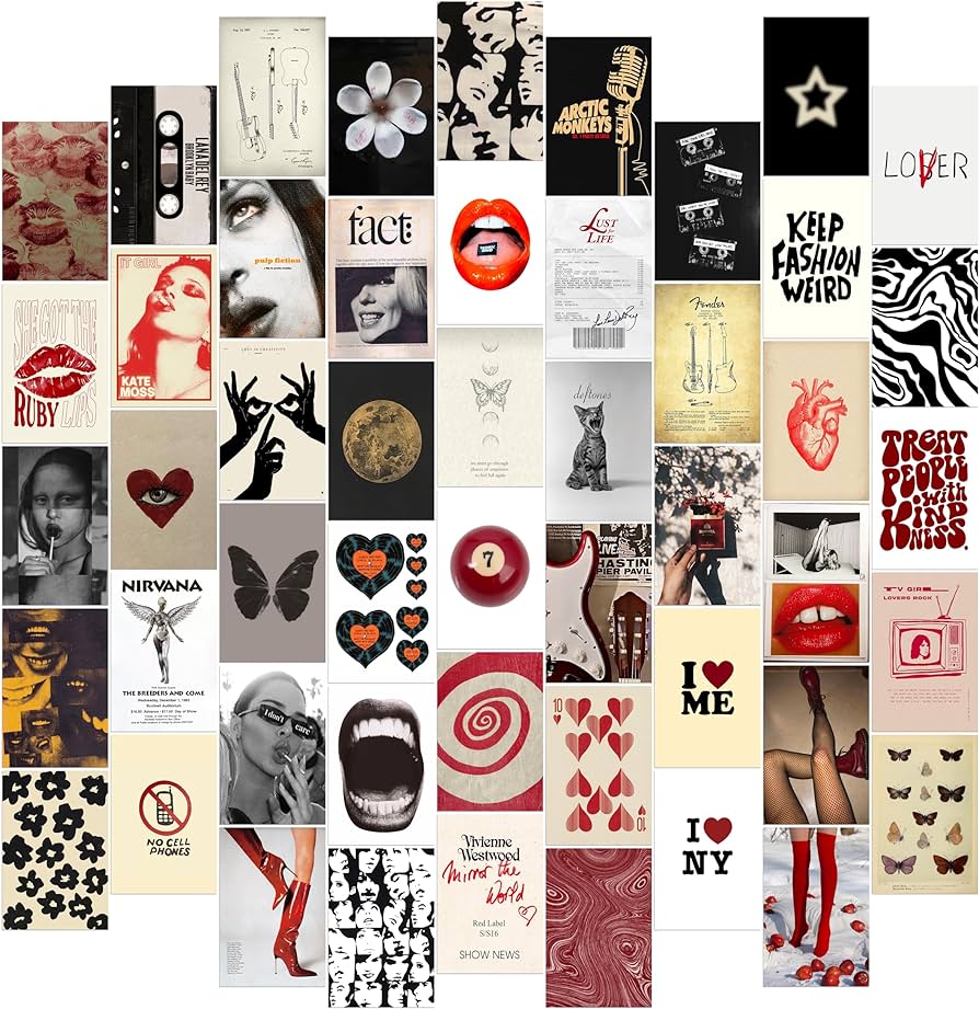 Red and black aesthetic collage kit for room decor, 40 pieces, instant download. - Coquette