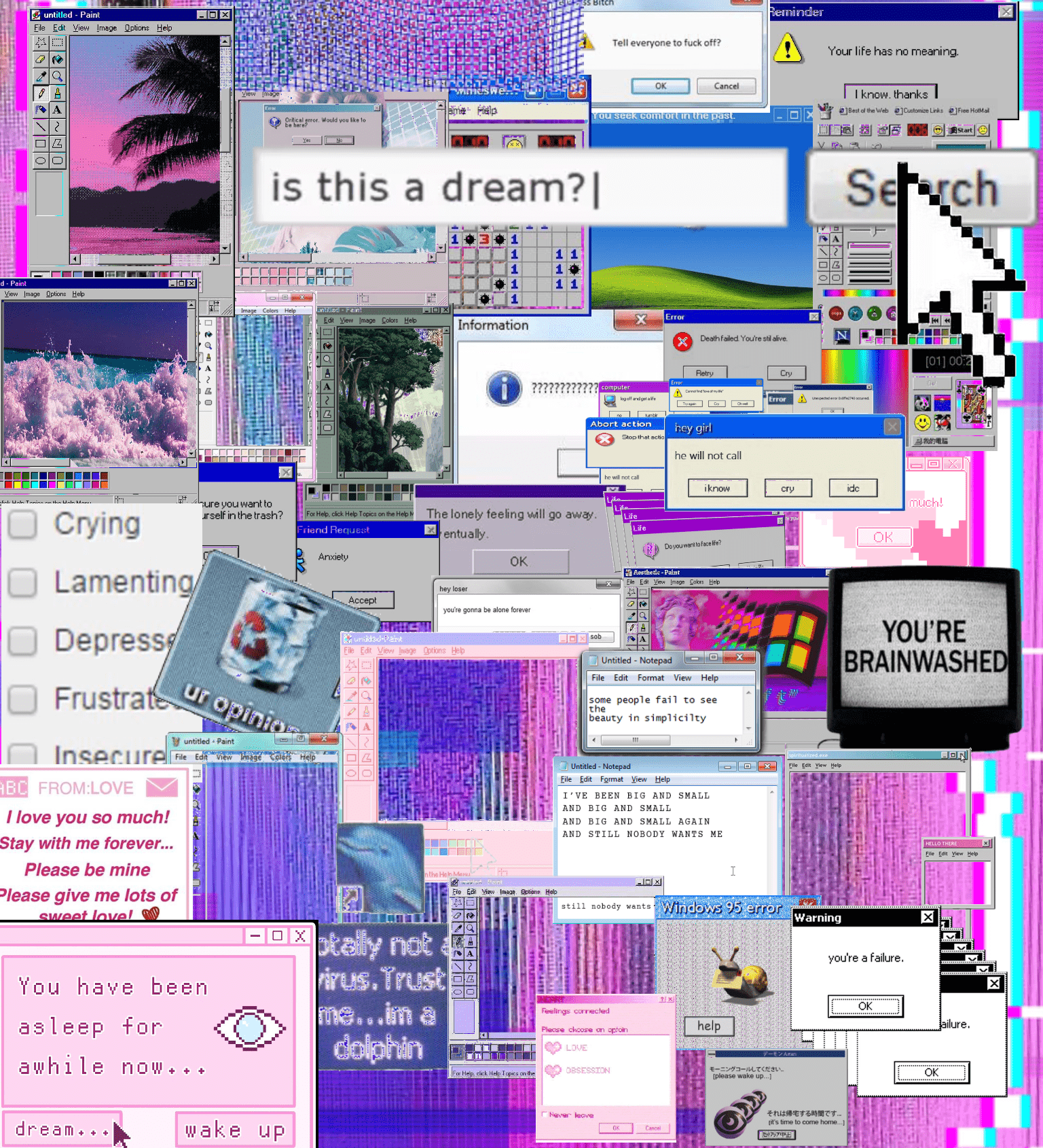 A collage of different images and text, including a TV that says 