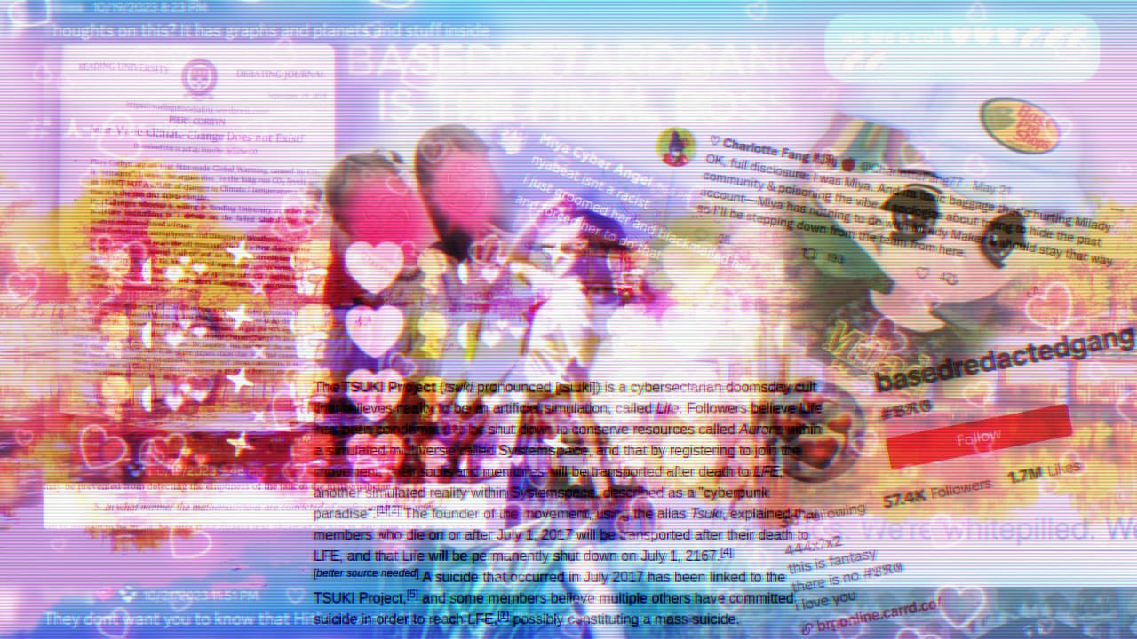 A digital collage of images and text, including a screenshot of a website, a pink and blue gradient, and a group of people holding hands. - Webcore