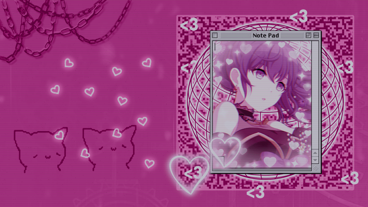 A pink note pad with a picture of a cat girl and hearts - Webcore