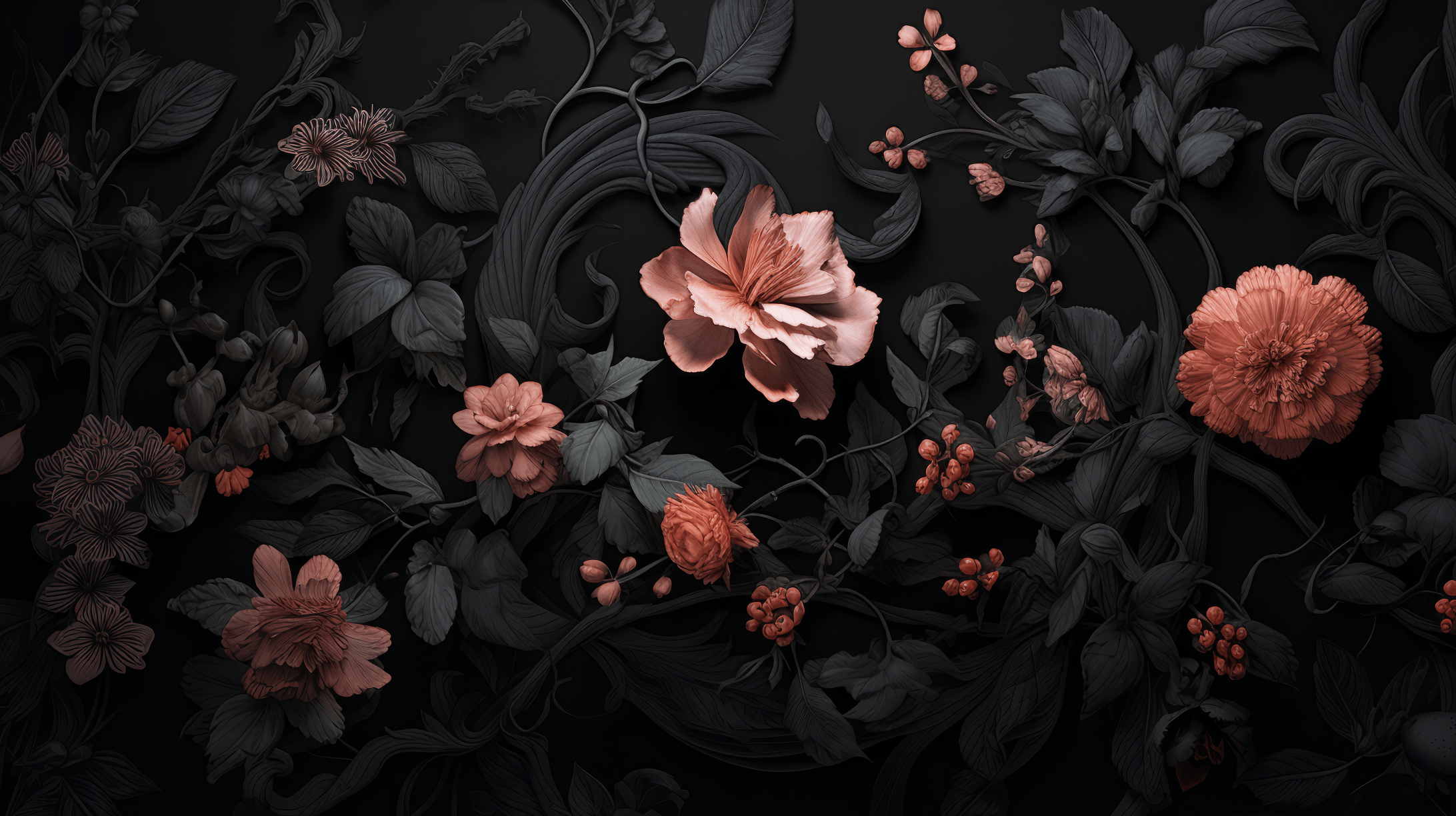 A black and red floral wallpaper - Black