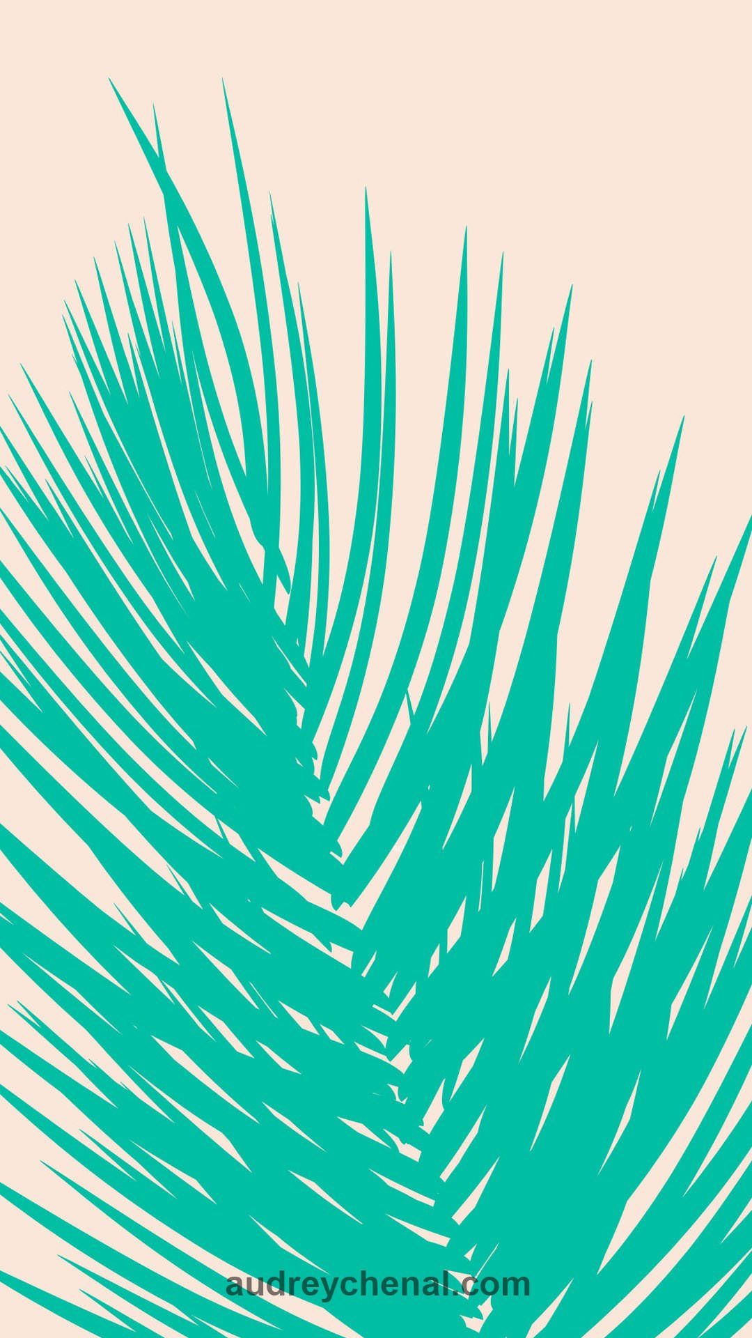 wallpaper Modern summer turquoise palm tree leaves on blush pink