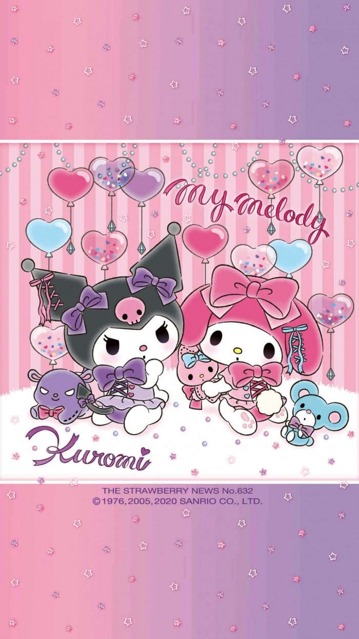 My melody wallpaper, pink and purple background, with two characters - My Melody