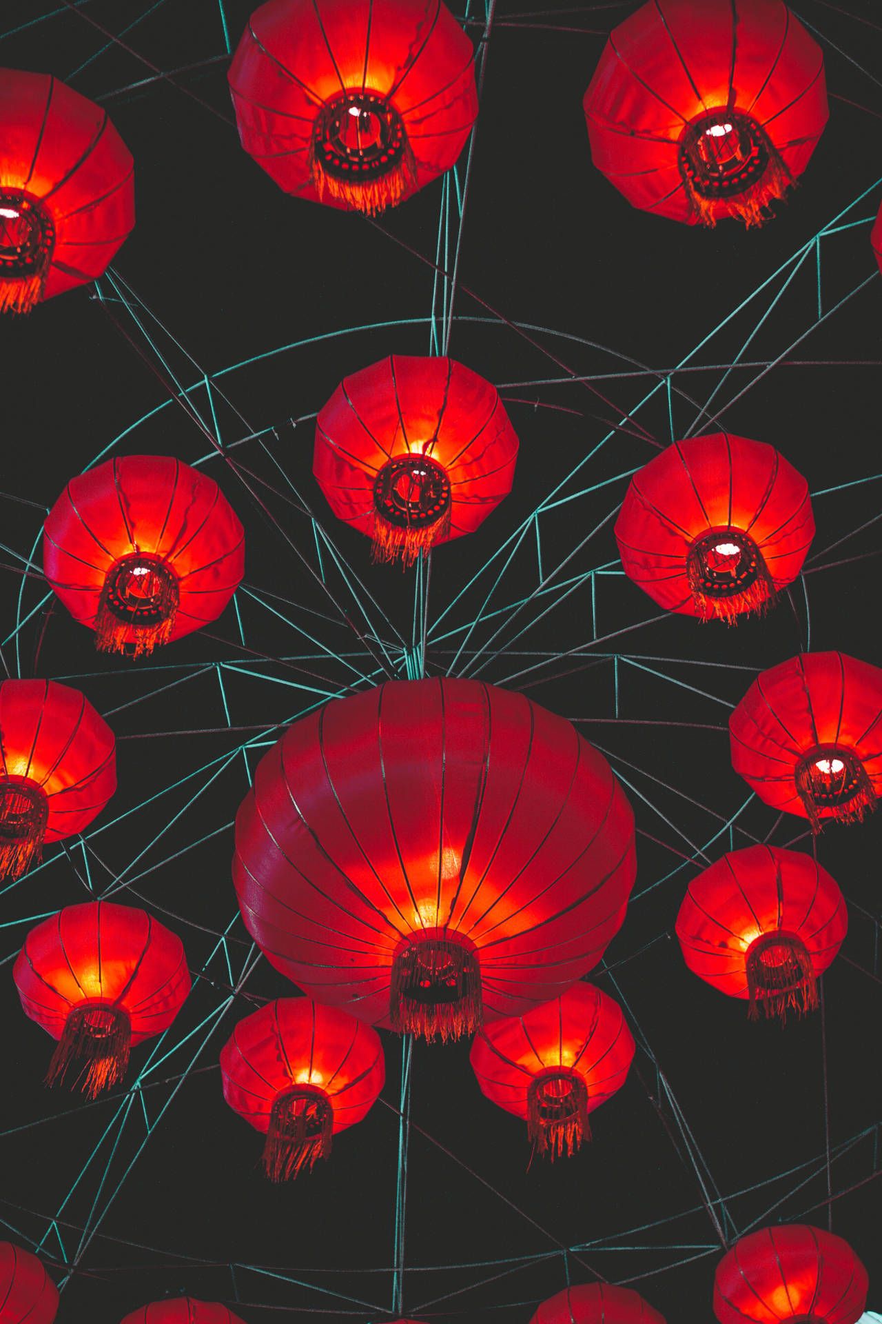 Red lanterns in the night sky - Chinese