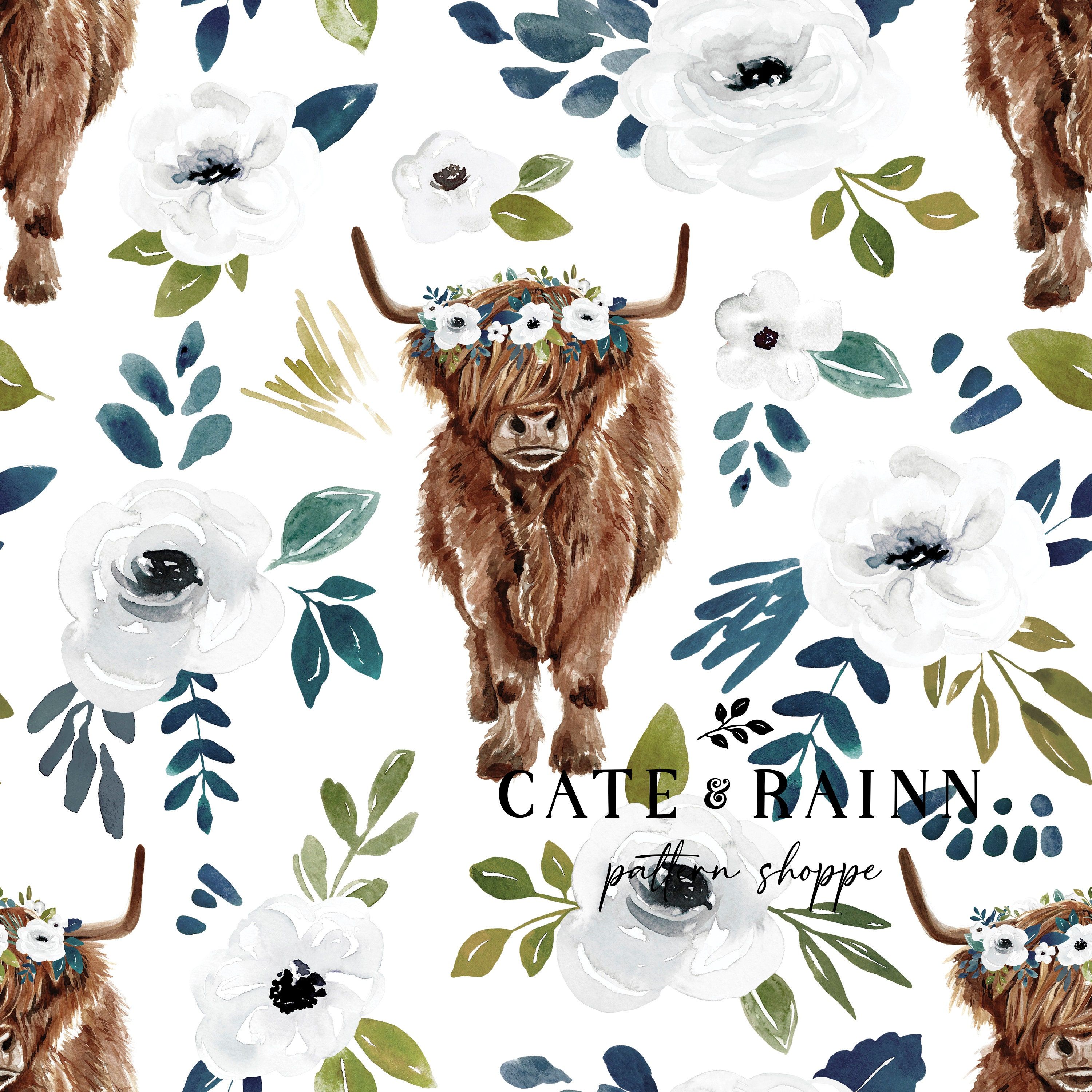 A pattern with flowers and cows - Cow