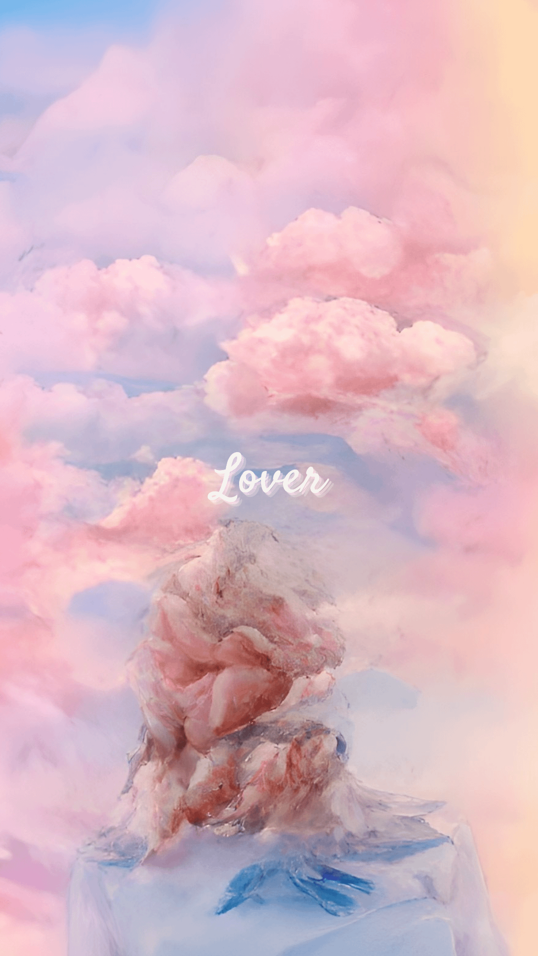 A digital art piece of a woman's back with the word Lover written in the sky - Taylor Swift