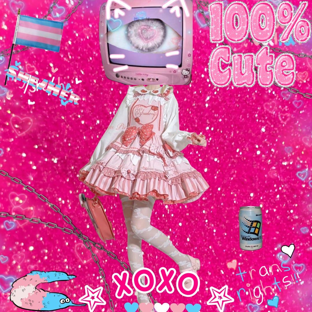 <ref> A girl</ref><box>(247,271),(670,995)</box> in a pink dress is standing in front of a pink background - Weirdcore