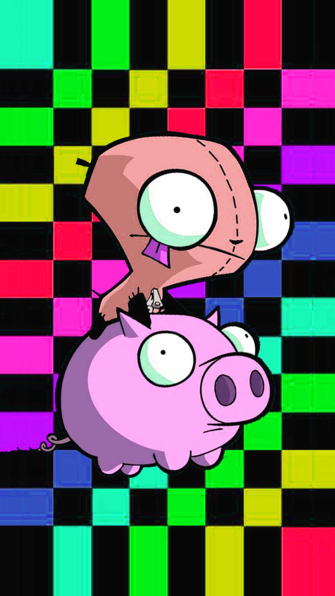 IPhone wallpaper with cartoon characters from the show Invader Zim. - Weirdcore