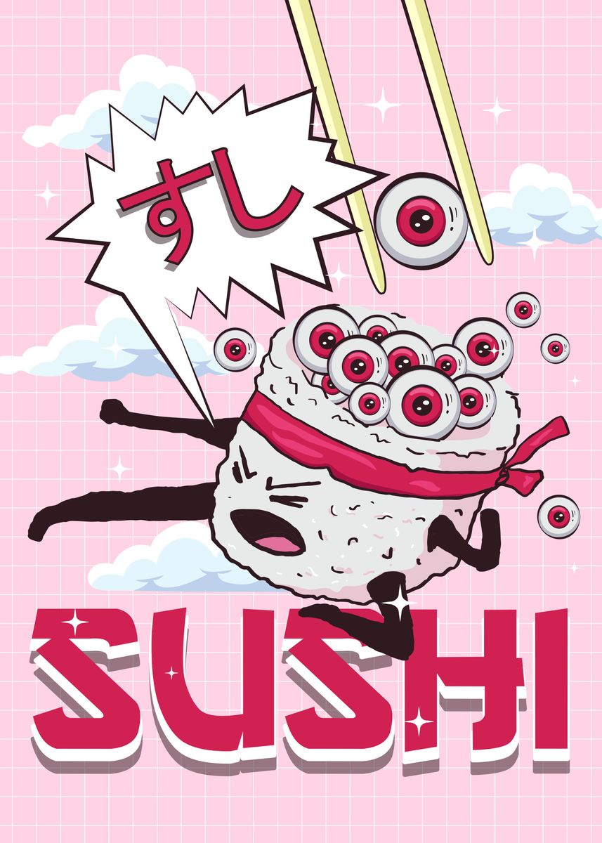 A sushi character is flying through the air with chopsticks about to chop it - Weirdcore