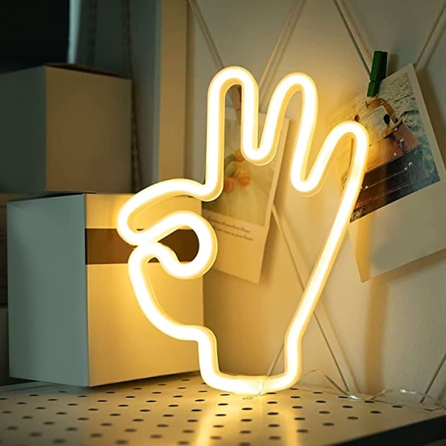Hand Shape Finger Neon Signs Lights OK