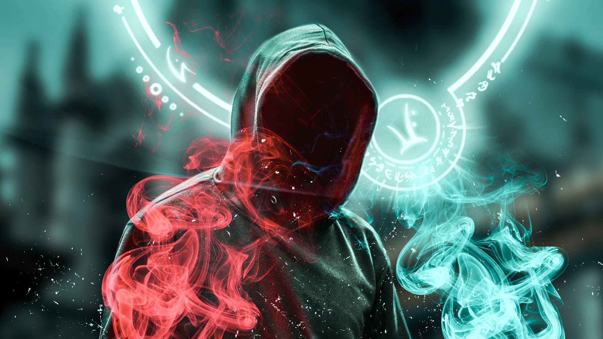 1920x1080 Preview wallpaper the mask, hood, smoke, red, green - Windows 10