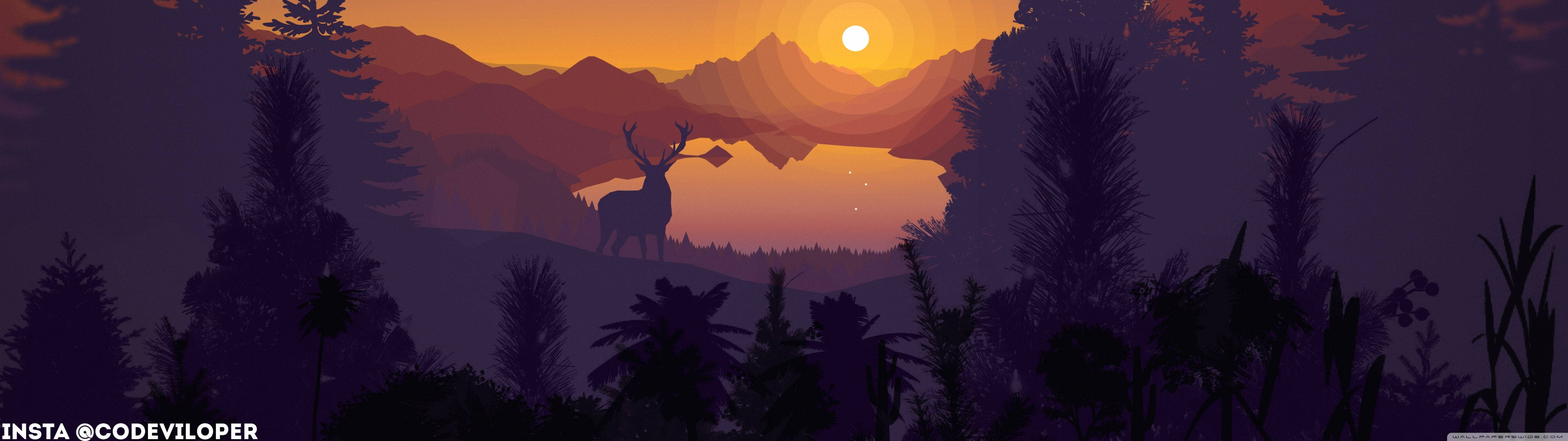 A deer in the forest at sunset wallpaper - 5120x1440