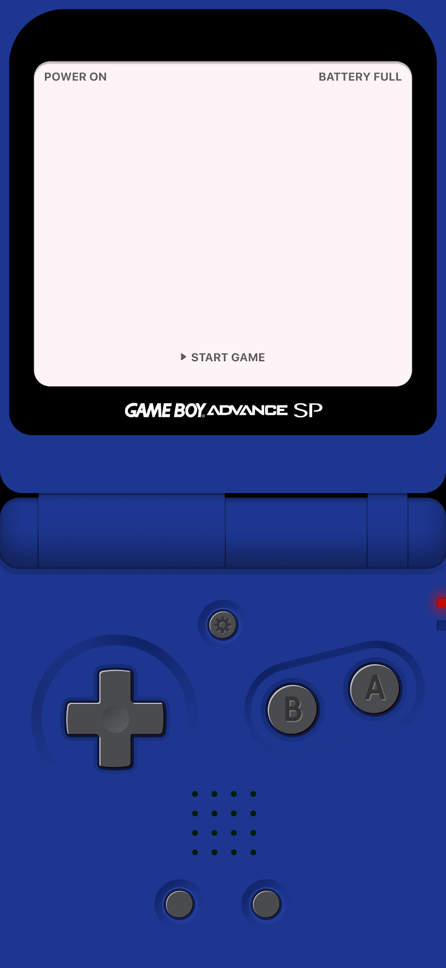 A blue Game Boy Advance SP with the words 