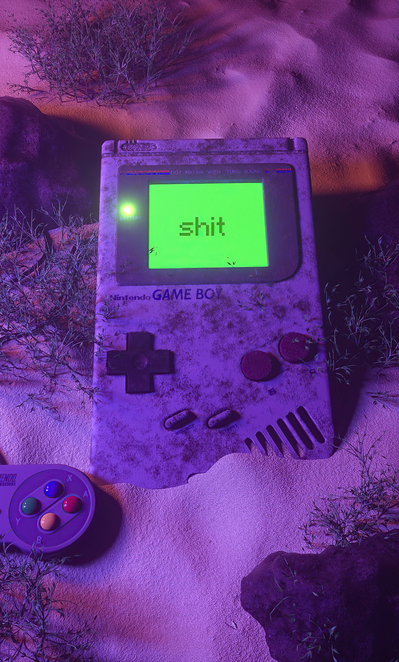 A dirty Gameboy is shown with the word 