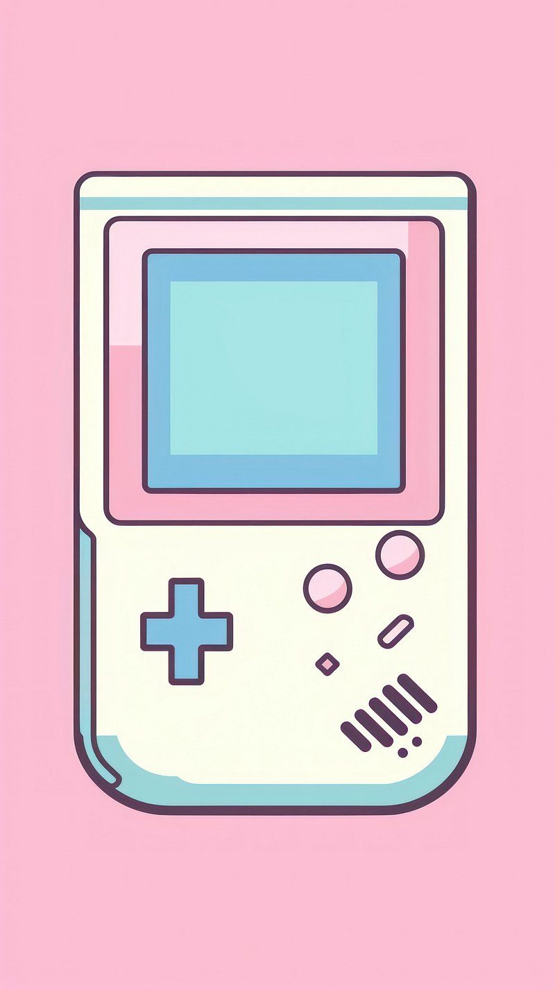 A pink and blue Gameboy on a pink background - Game Boy