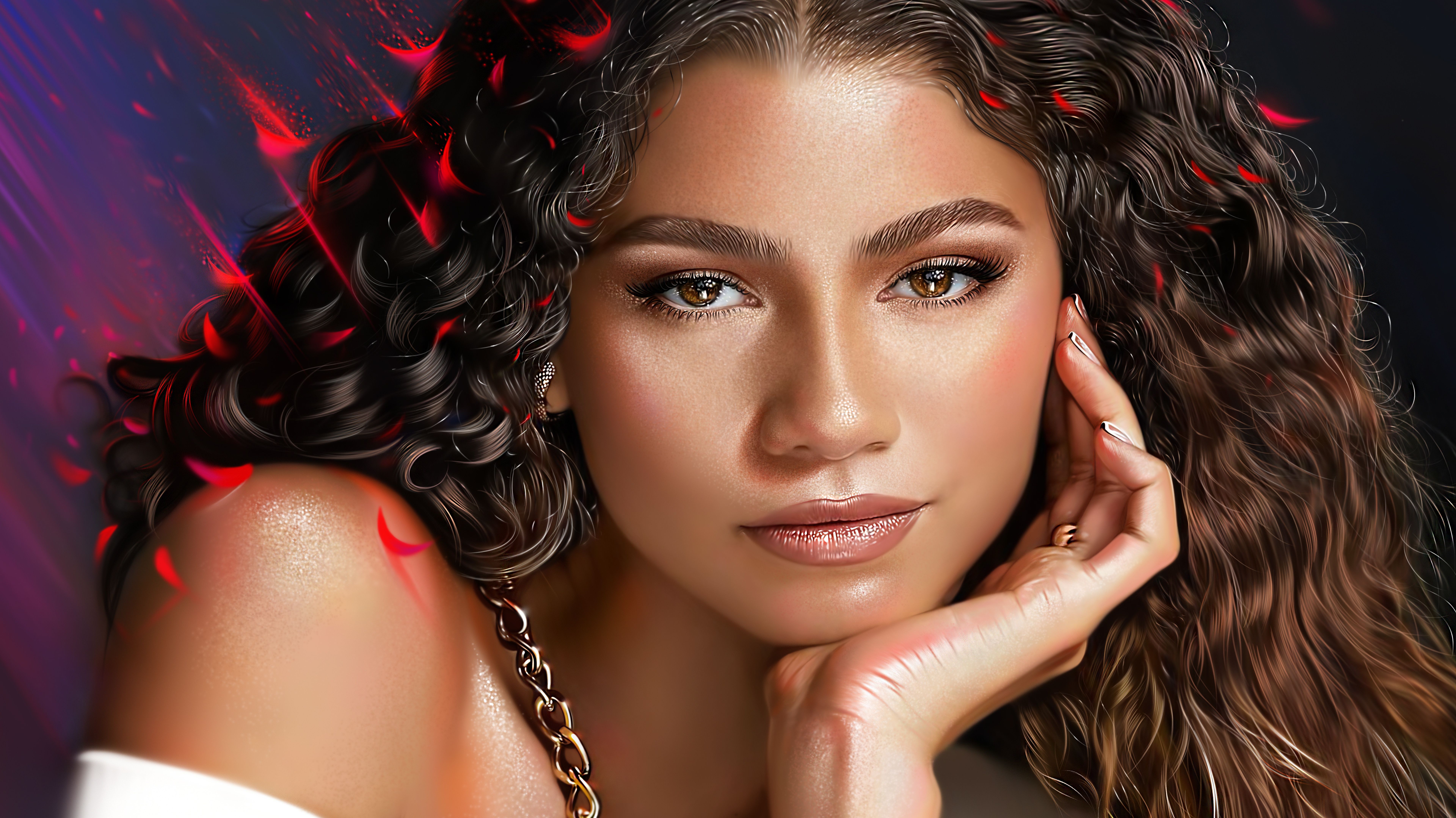 A woman with curly hair and a gold chain around her neck - Zendaya