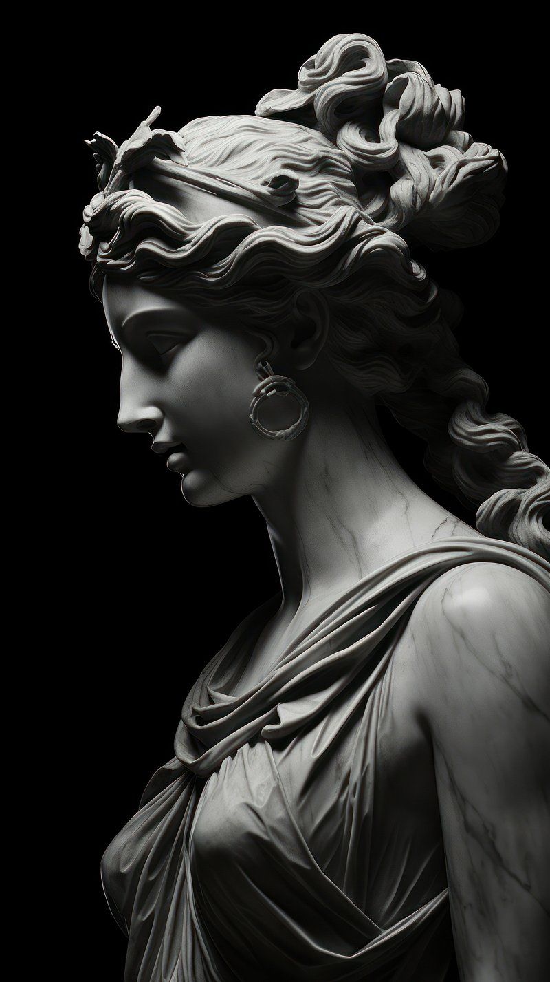 Marble statue of a woman with a black background - Statue