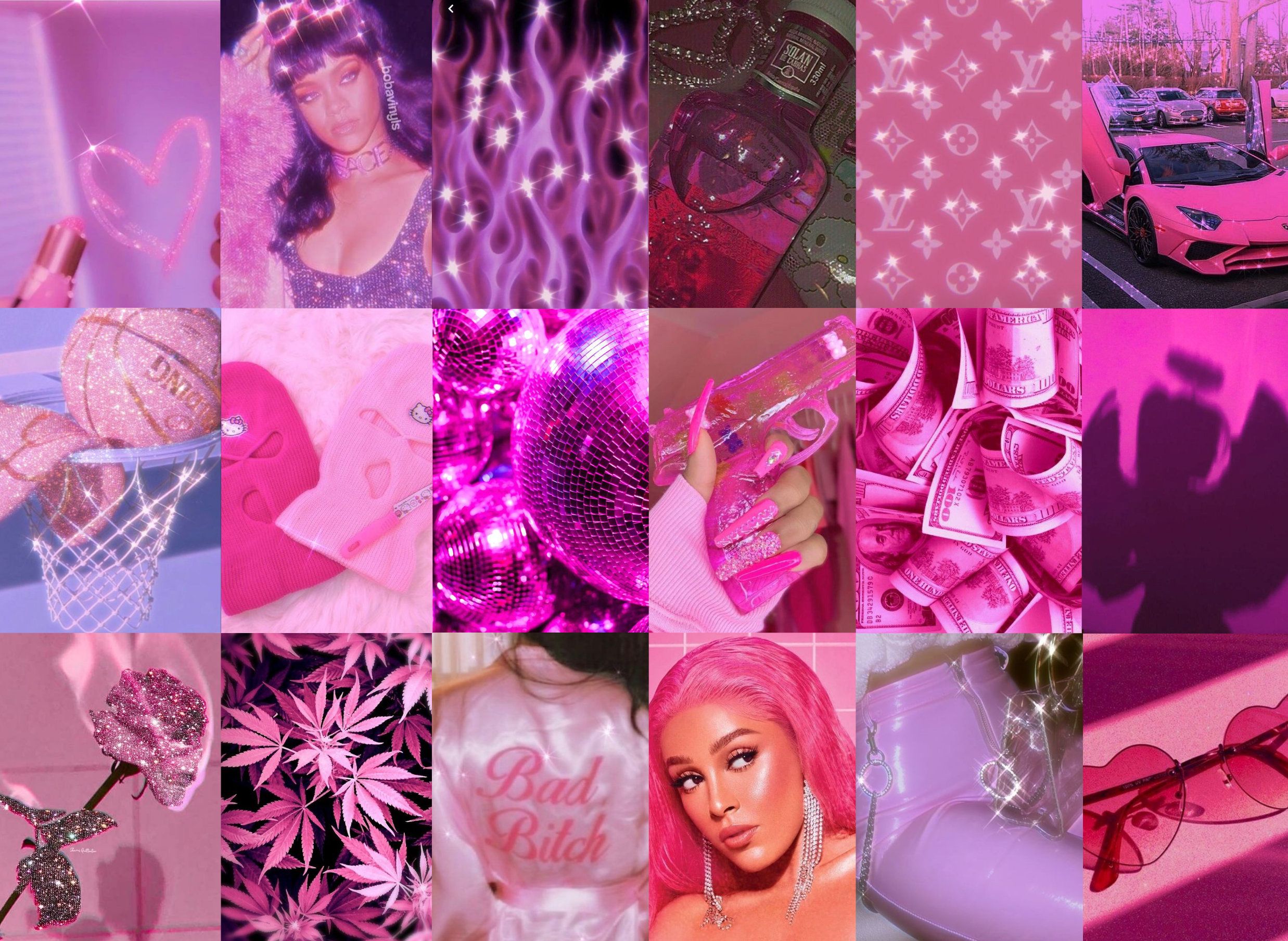 100pcs Hot Pink Collage Kit, Pink Wall