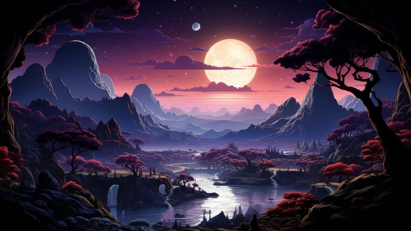 Fantasy wallpaper with a full moon - Windows 11