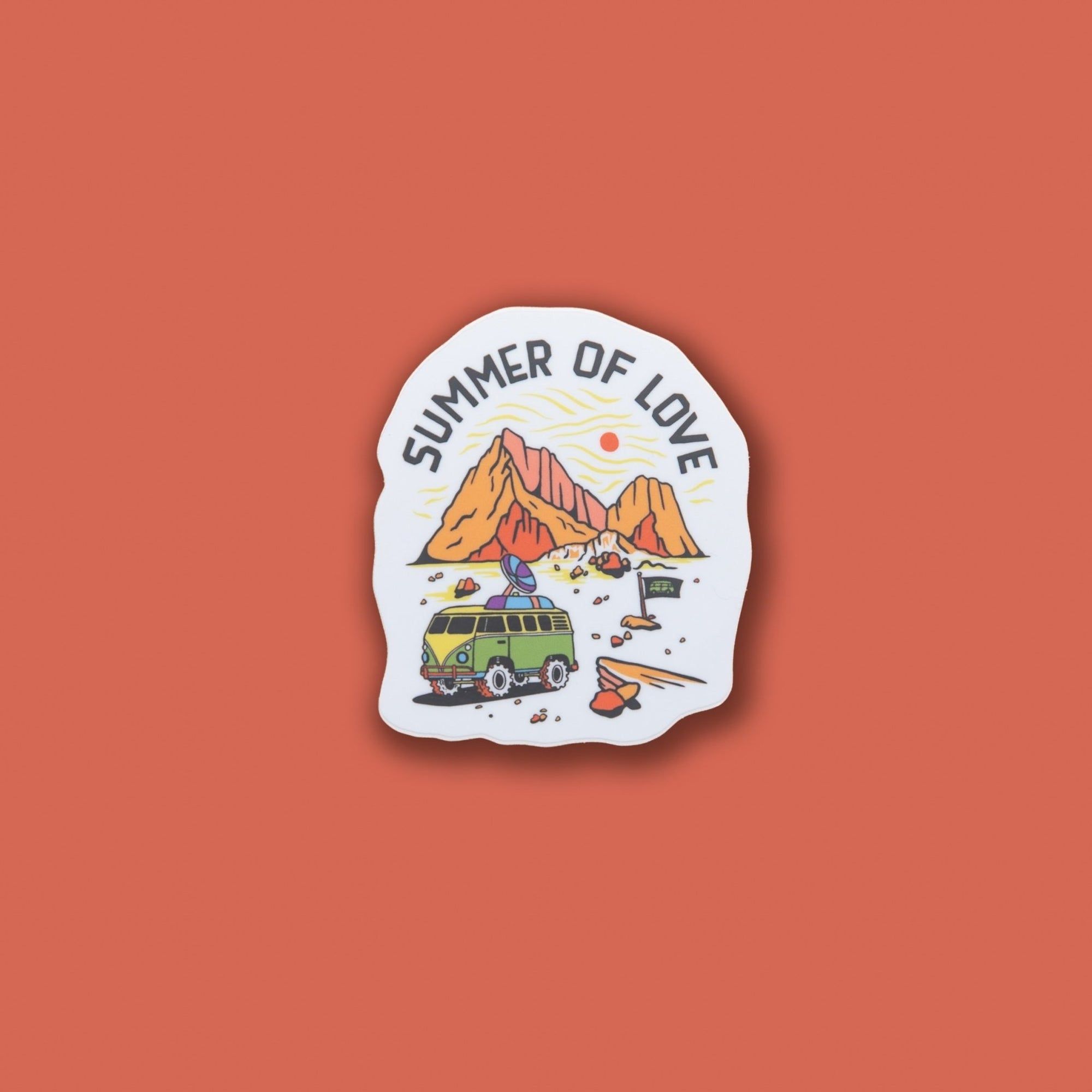 A sticker with a van and mountains on it - Outdoors