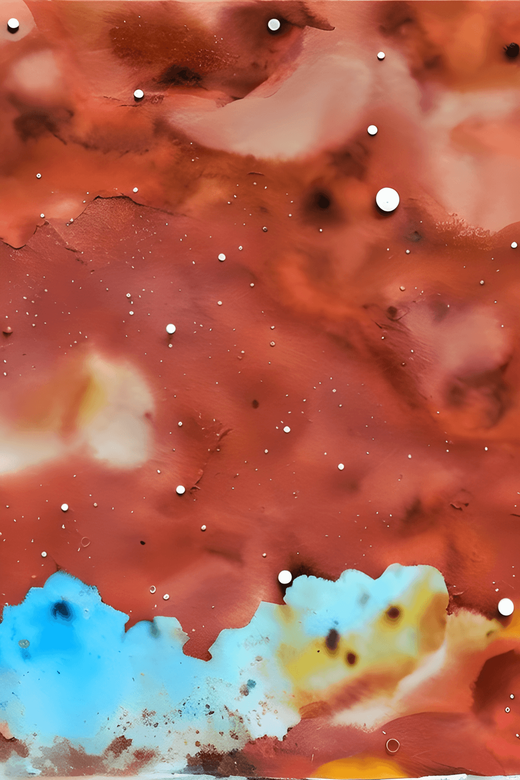 A painting of a deep red and blue sky with white speckles - Mars