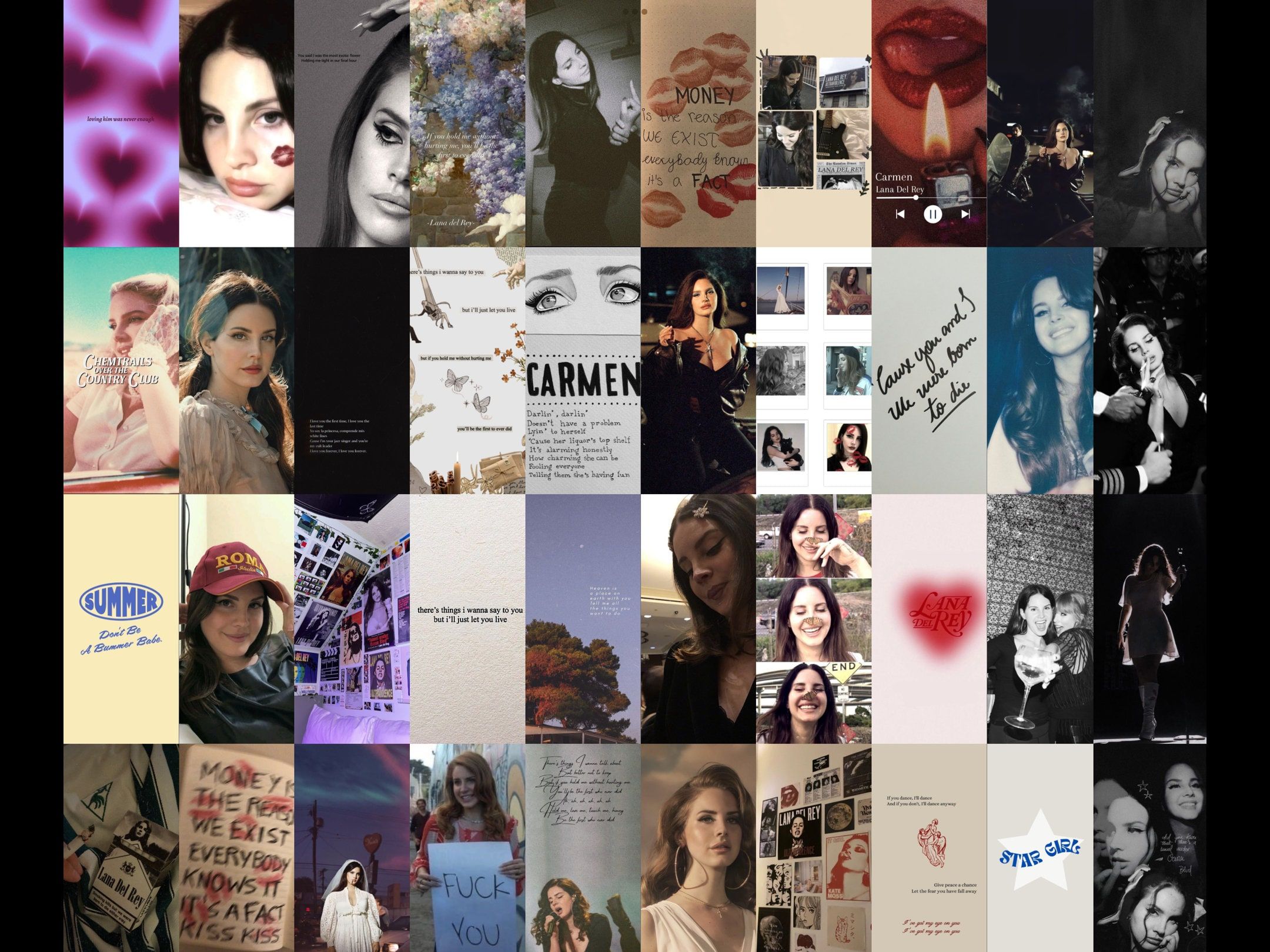 Collage of images of the author, her friends, and her experiences. - Lana Del Rey