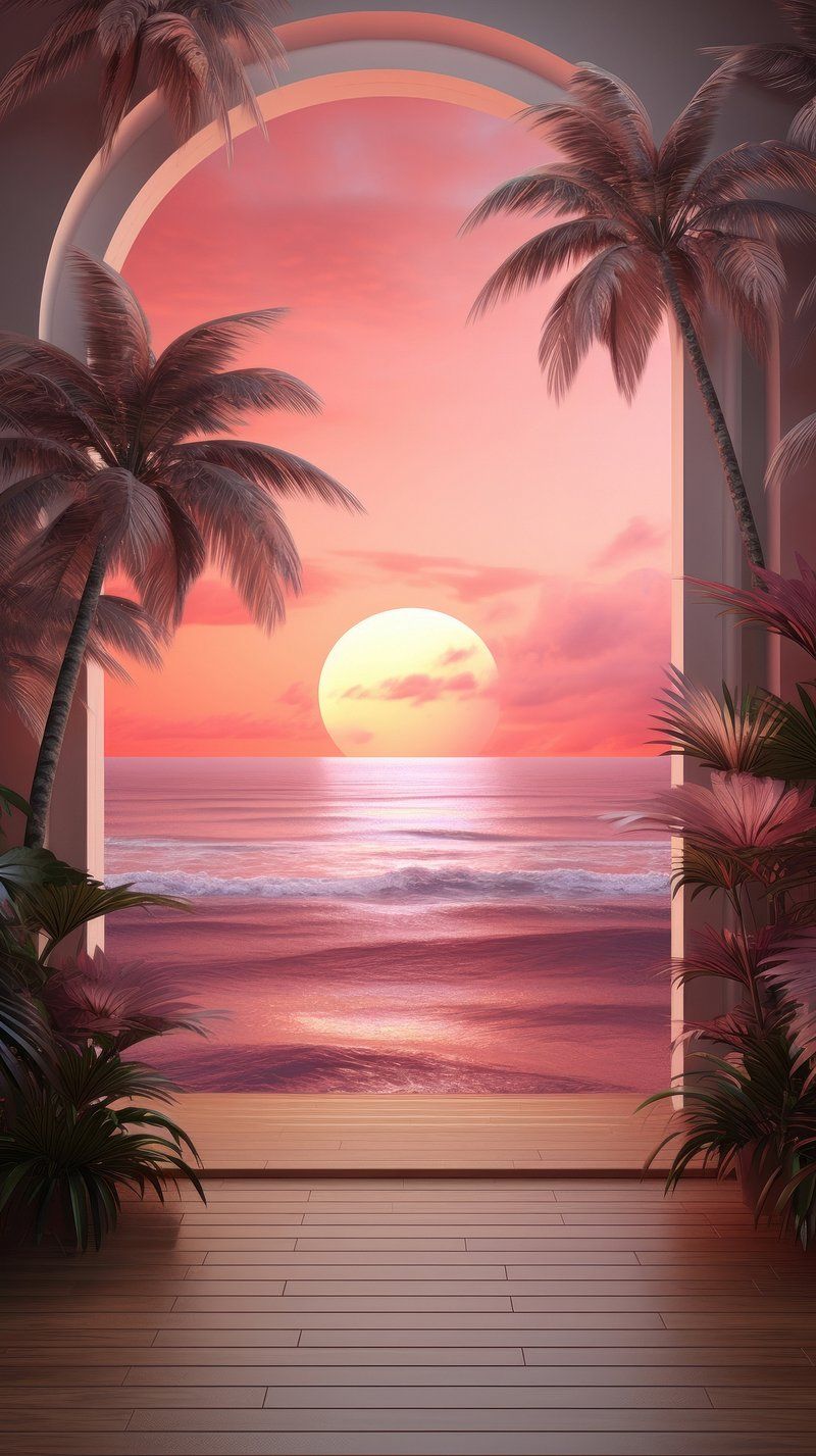 A digital painting of a sunset over the ocean - Outdoors