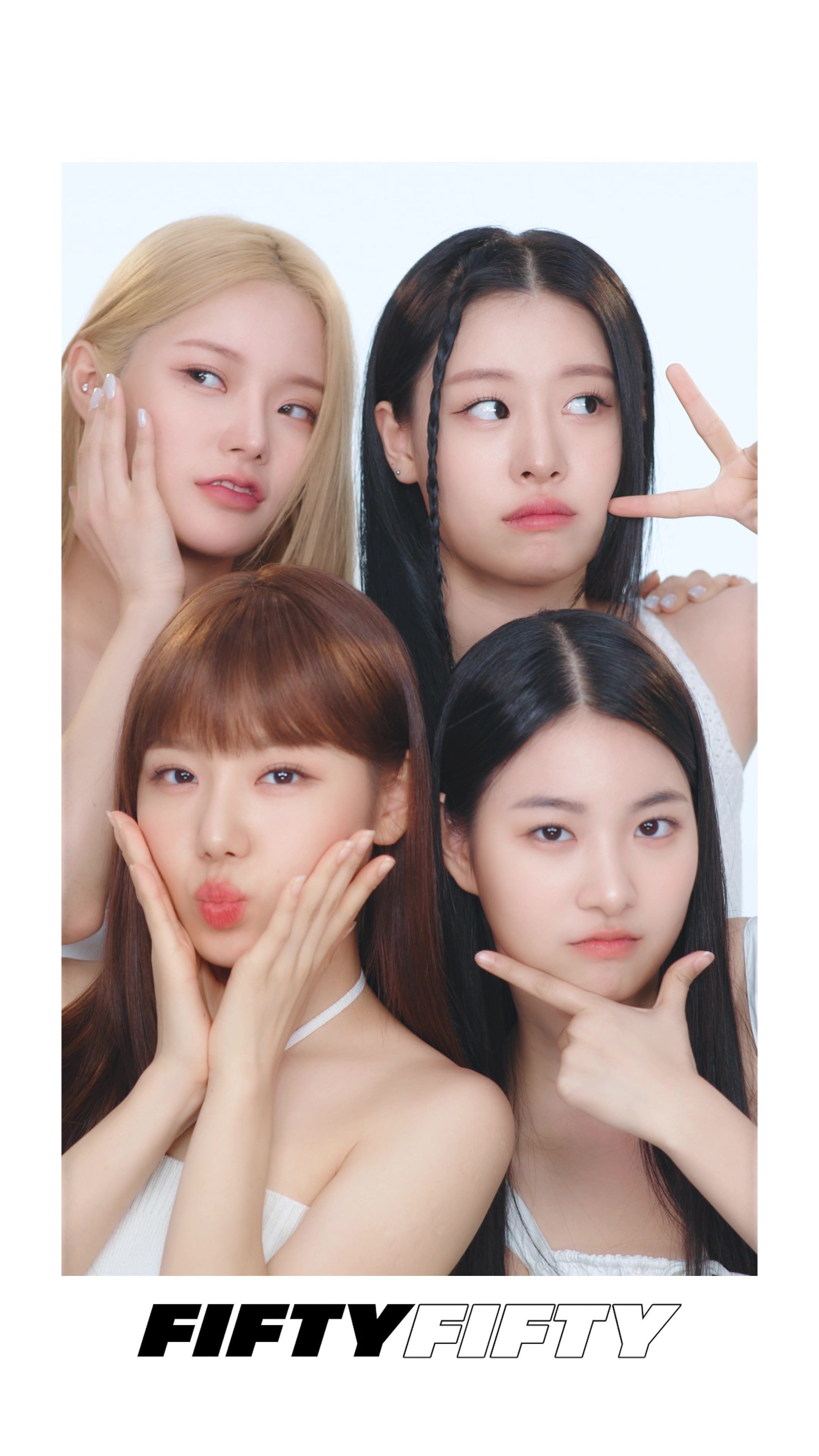 A portrait of the members of Blackpink, Jisoo, Lisa, Rose, and Jennie, posing in front of a white background with the text 