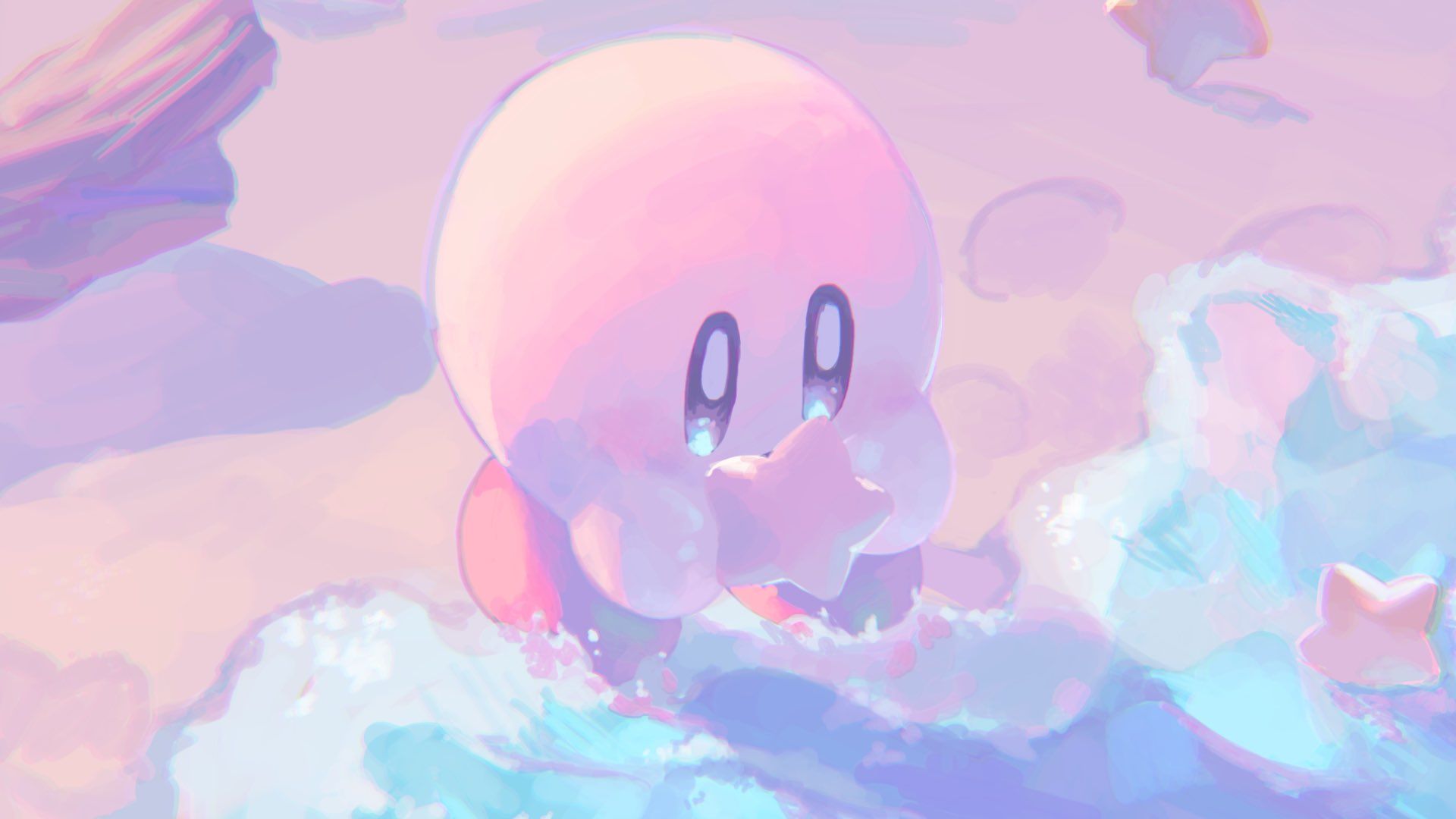 Cute Kirby & Clouds Desktop Wallpaper