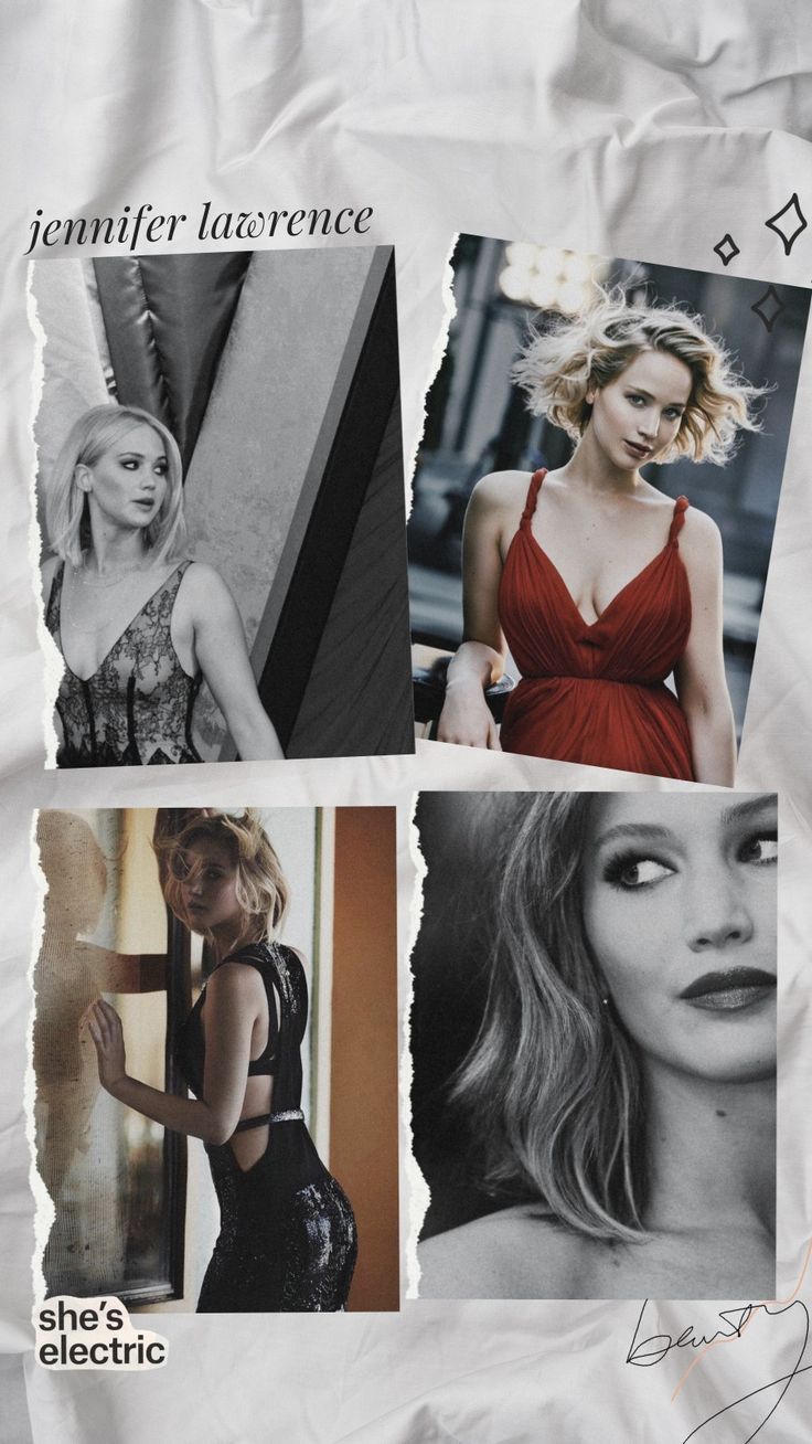 A collage of Jennifer Lawrence photos on a torn paper background - Jennifer Lawrence