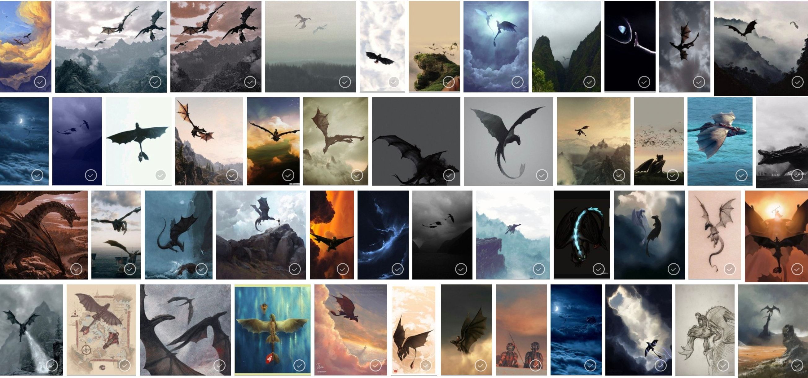 A grid of 50 different dragons from the books. - How to Train Your Dragon
