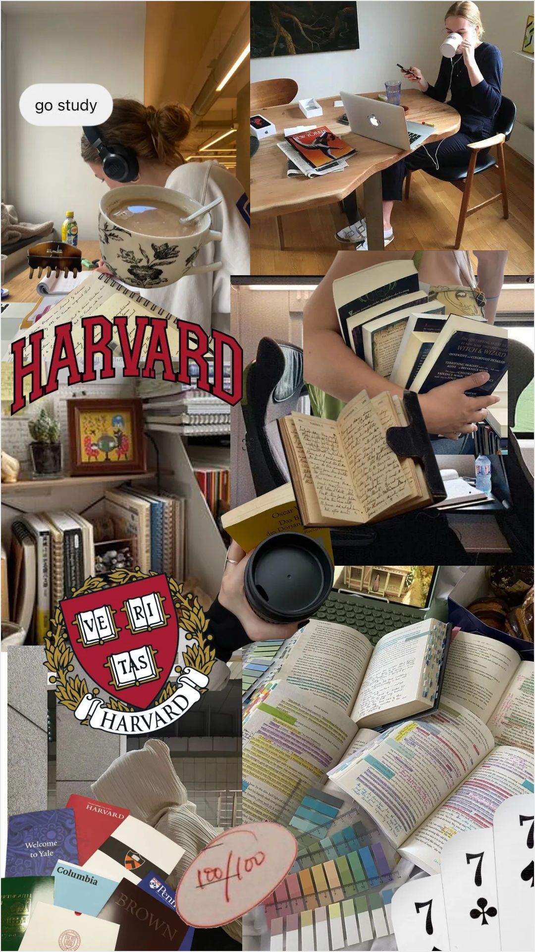 A collage of images of a girl studying for Harvard - Harvard