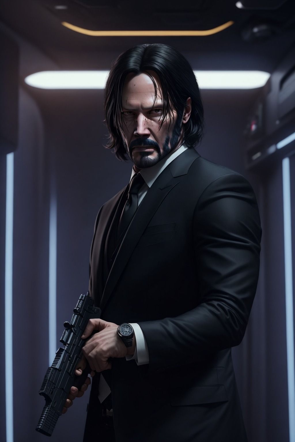 John Wick holding a gun in a hallway - John Wick