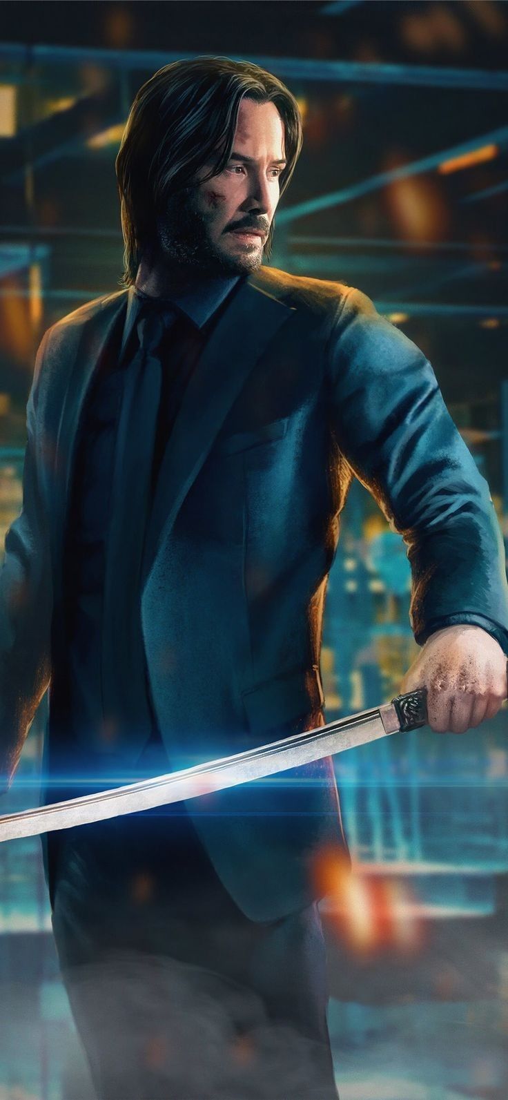 Keanu Reeves as John Wick holding a sword in the dark - John Wick