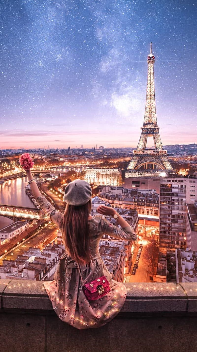 Paris, city, eiffel tower, france, girl